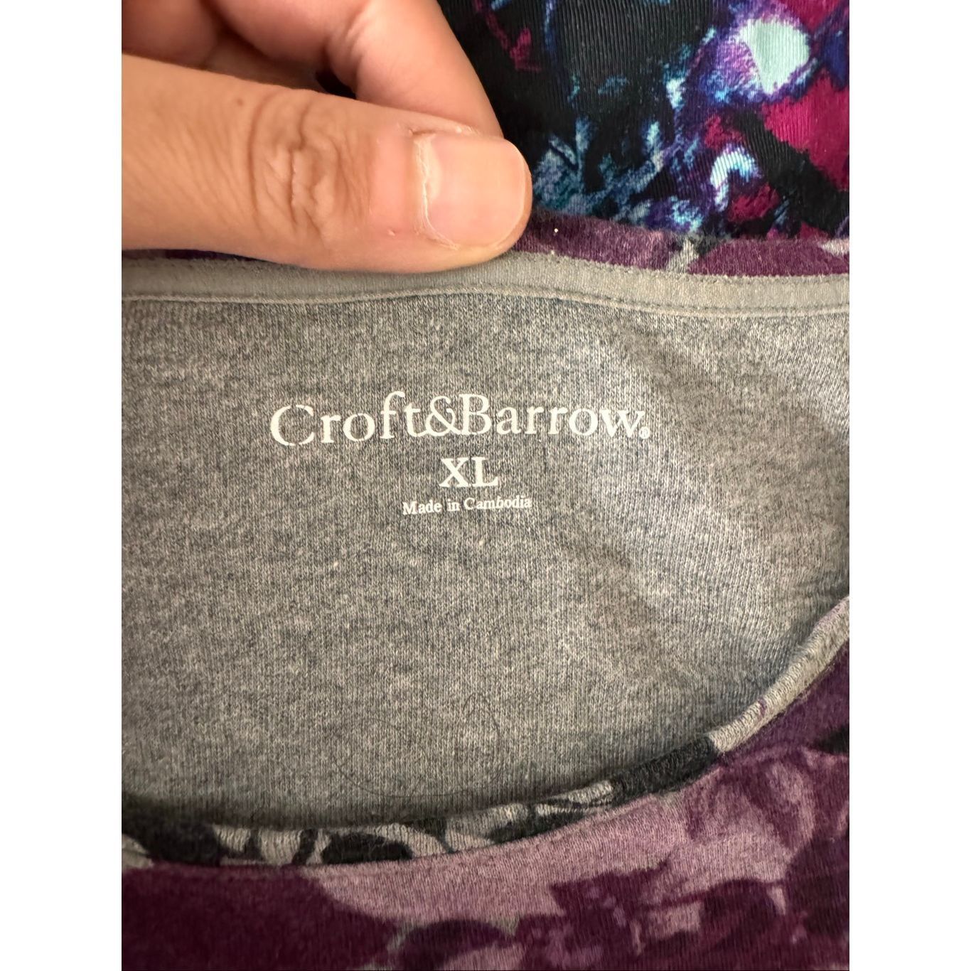 Croft & Barrow Croft & Barrow XL Purple Floral Long Sleeve Top Soft Cotton Size XL / US 12-14 / IT 48-50 - 3 Thumbnail