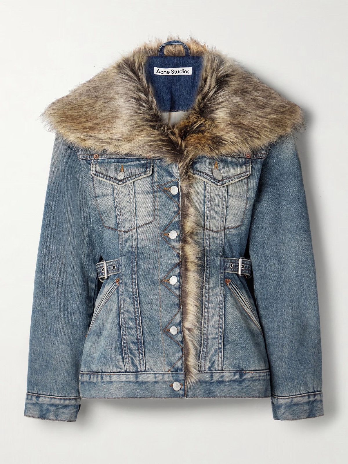 Acne Studios New Acne Studios Light Blue Denim Jacket with Brown Faux Fur Size XS / US 0-2 / IT 36-38 - 1 Thumbnail
