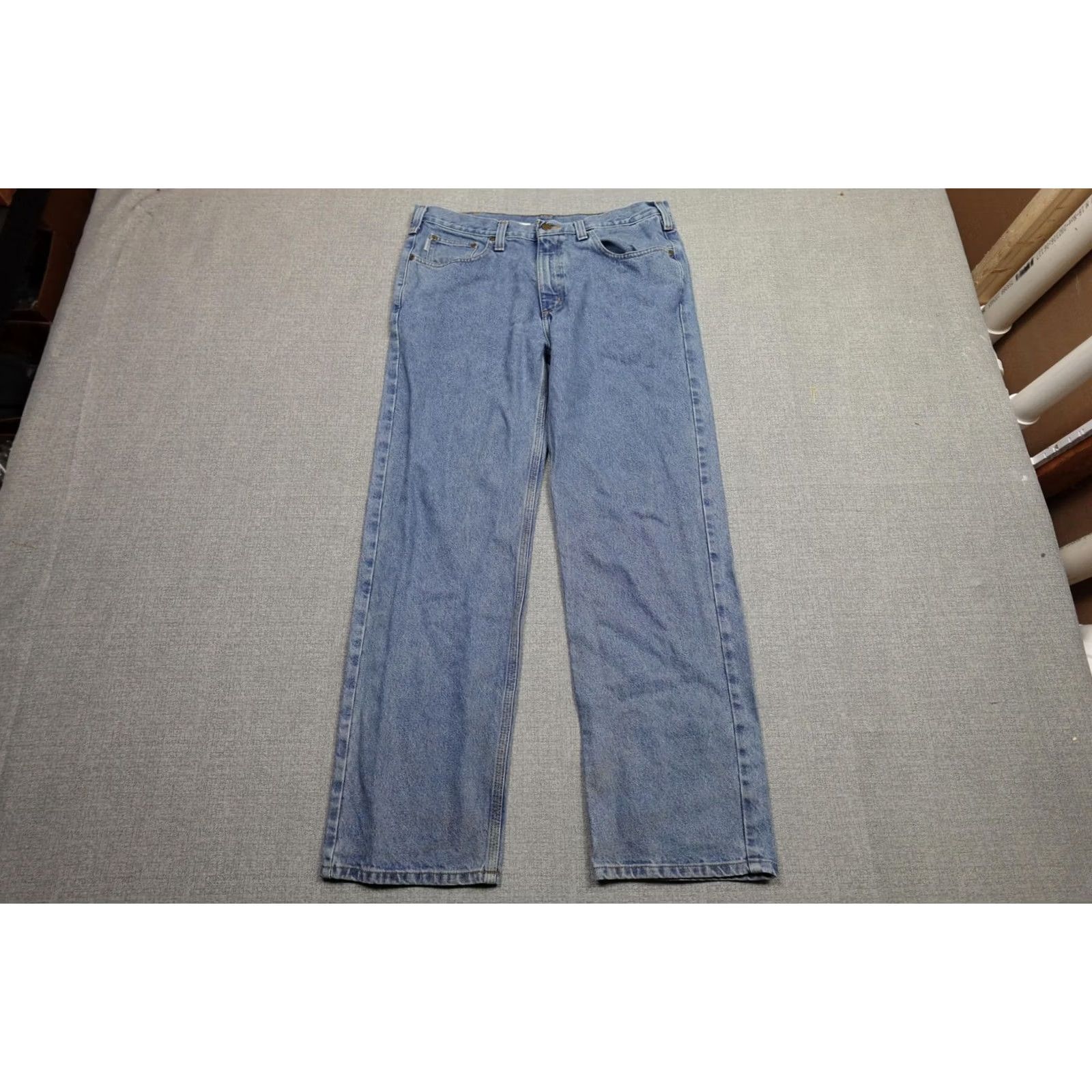 Carhartt VINTAGE Carhartt Jeans Mens 36x32 Blue Denim Straight Leg Leather Patch 5-Pocket Zip Fly Carhartt Patch B40 KVL Mens Modern Straight Jeans Size US 36 / EU 52 - 3 Thumbnail