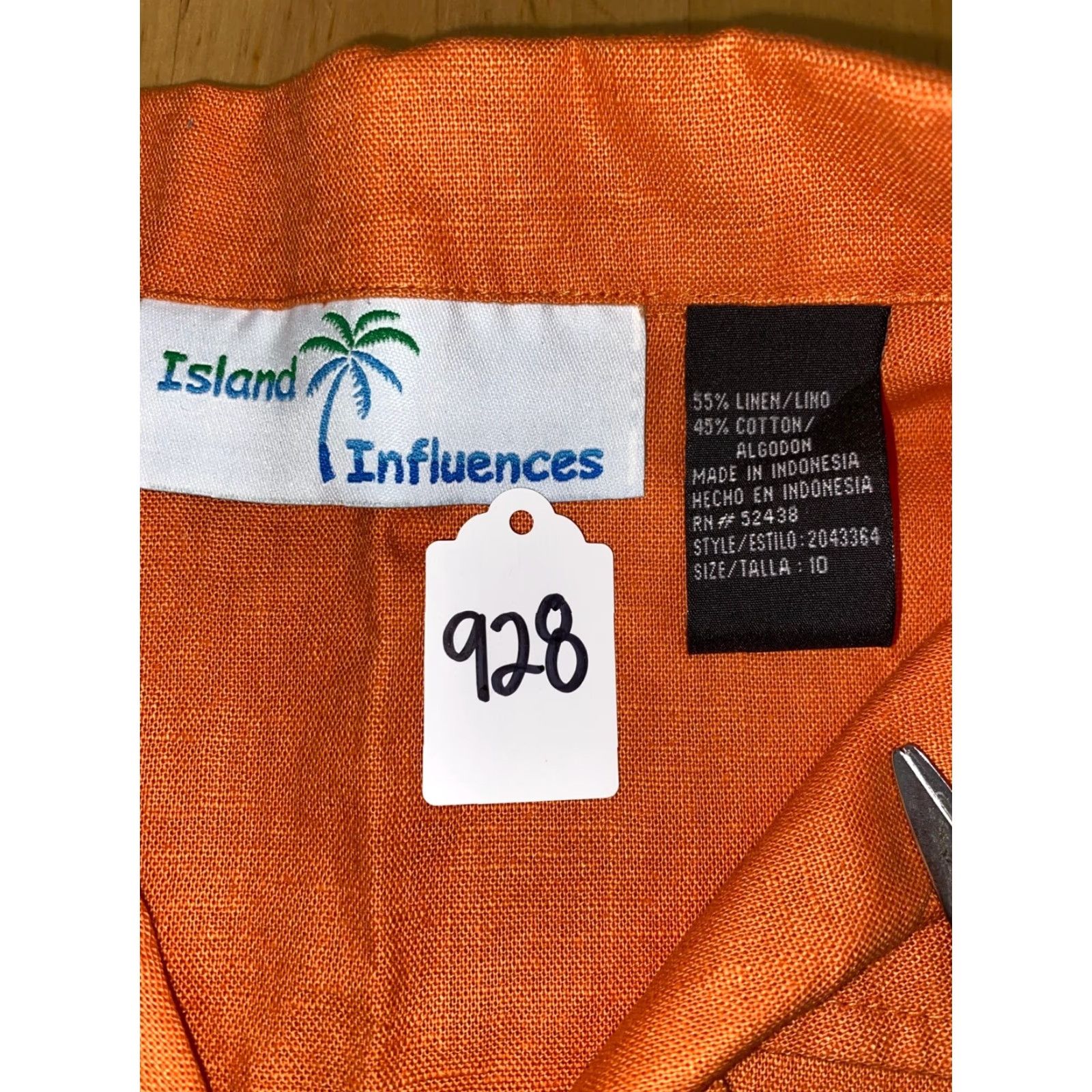 Vintage Island Influence Orange Womens Button-Down Short Sleeve Casual Shirt 10 Adult Regular Linen Blend Solid Collar Down Size L / US 10 / IT 46 - 3 Thumbnail