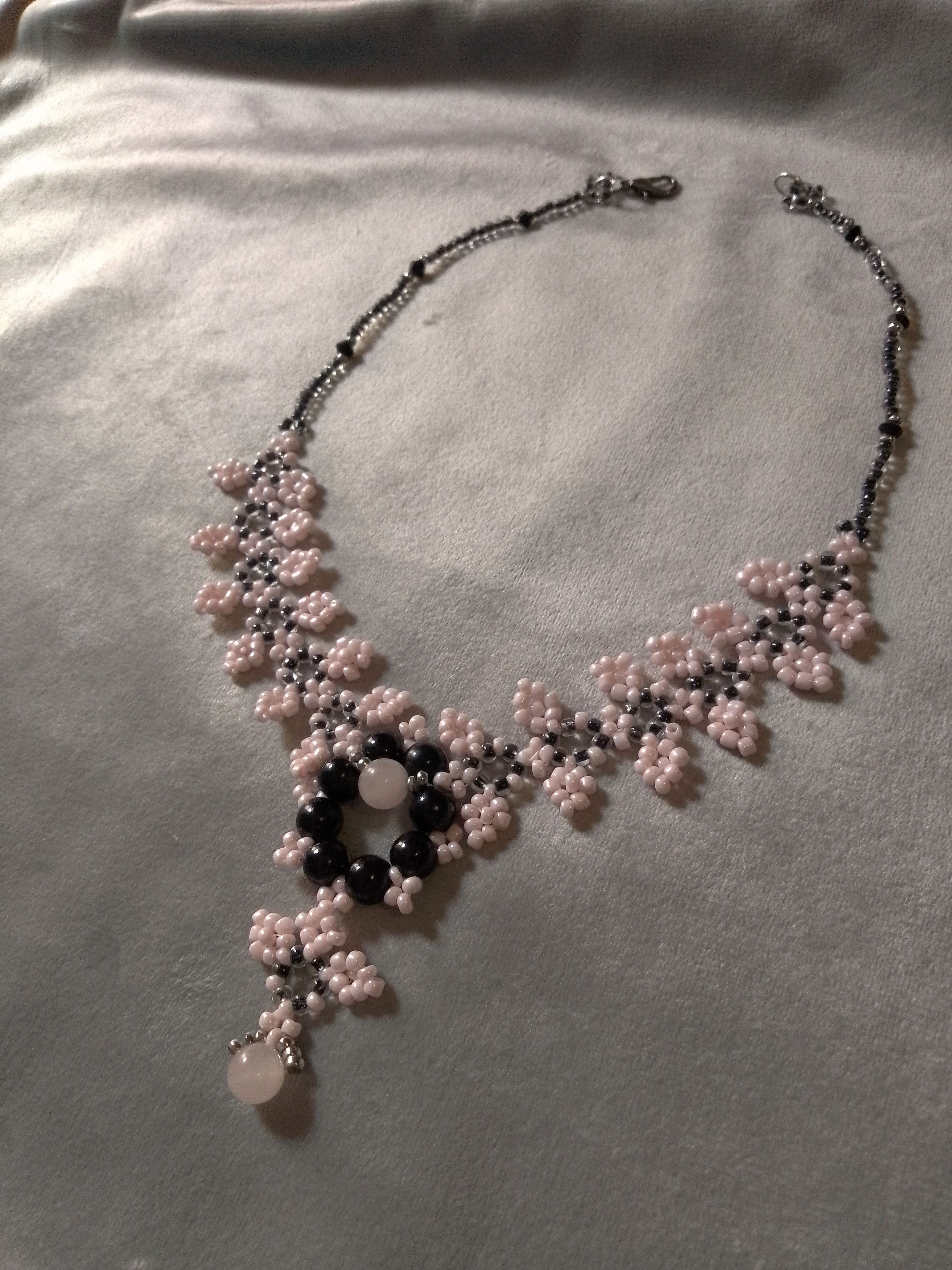 Handmade Necklace Black Pink Natural Rose quartz Stones Size ONE SIZE - 8 Thumbnail
