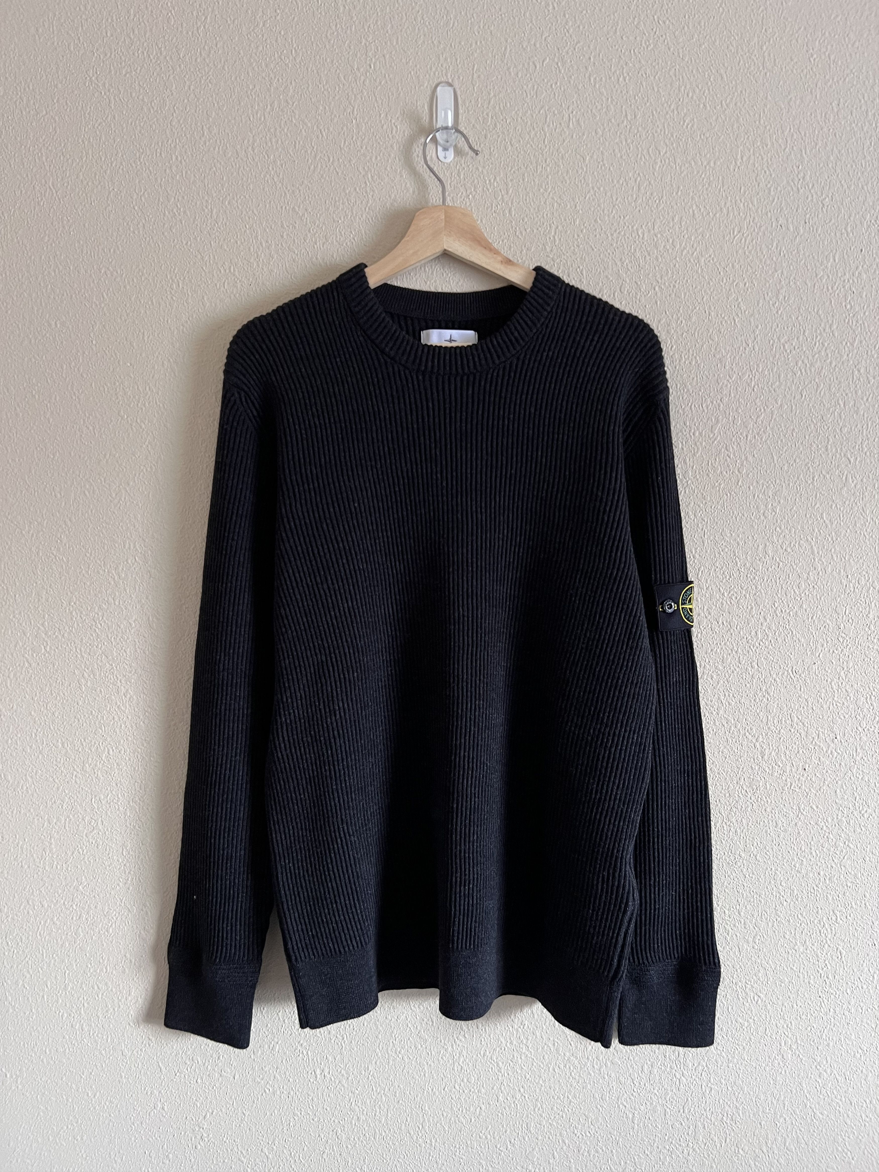 image of Stone Island Wool Ribbed Sweater In Black 7915553C2, Men's (Size XL)