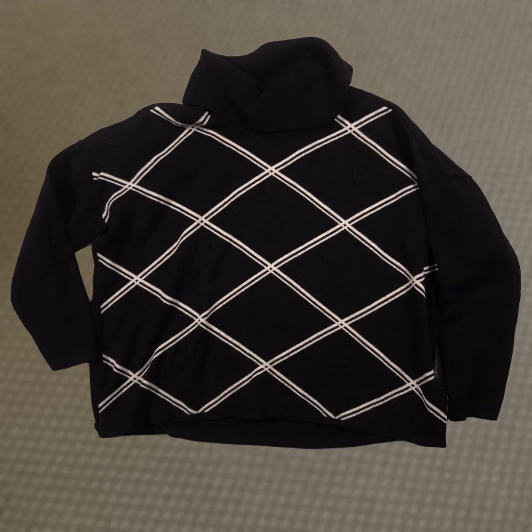 Vintage Adrienne Vittadini Sweater Womens XL Black Cowl Neck Argyle Knit Pullover Size XL / US 12-14 / IT 48-50 - 1 Thumbnail