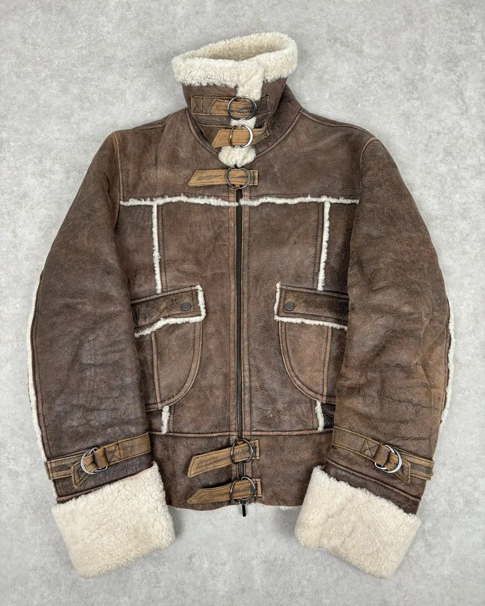 Vintage 2000s Iceberg Brown Shearling Aviator Leather Jacket Size US M / EU 48-50 / 2 - 9 Thumbnail