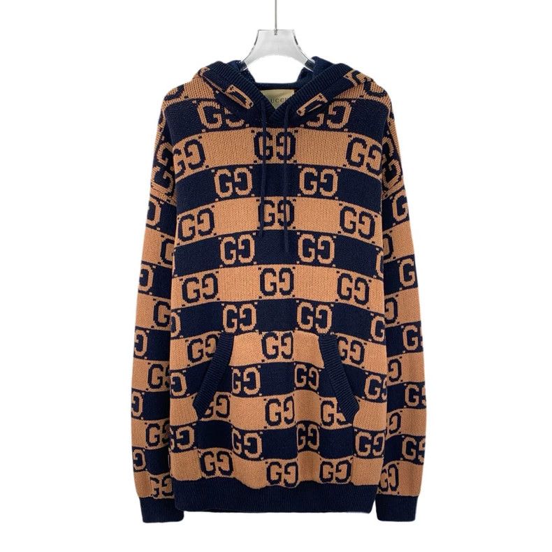 Gucci Color-blocked logo jacquard full-printed cotton hoode