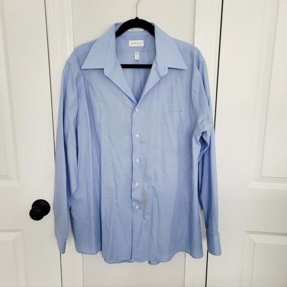 Van Heusen Poplin Lt Blue Collared Long Slv Button-Up Shirt 17.5/34-35 Size US XL / EU 56 / 4 - 2 Thumbnail