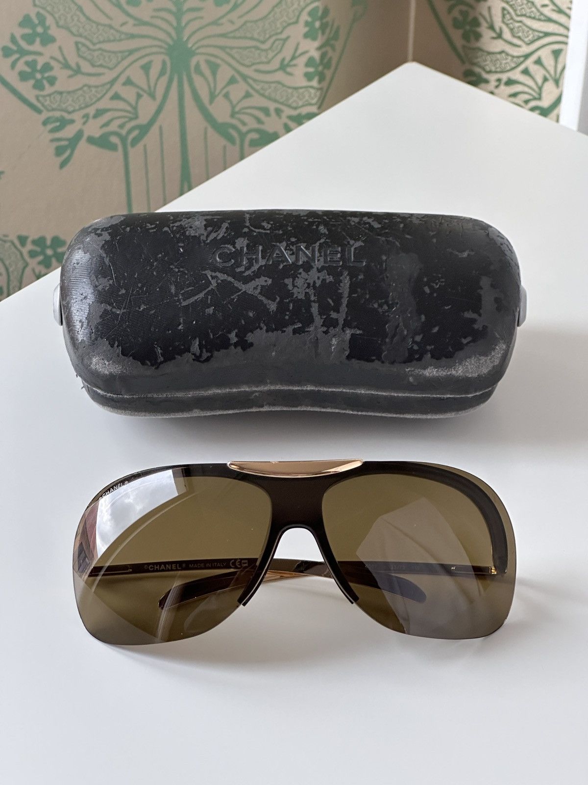 Chanel CHANEL Shield Mask Rimless Brown Gold Sunglasses 6007 Y2K Size ONE SIZE - 12 Thumbnail