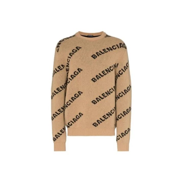 Balenciaga Logo Knit Sweater for Men Brown