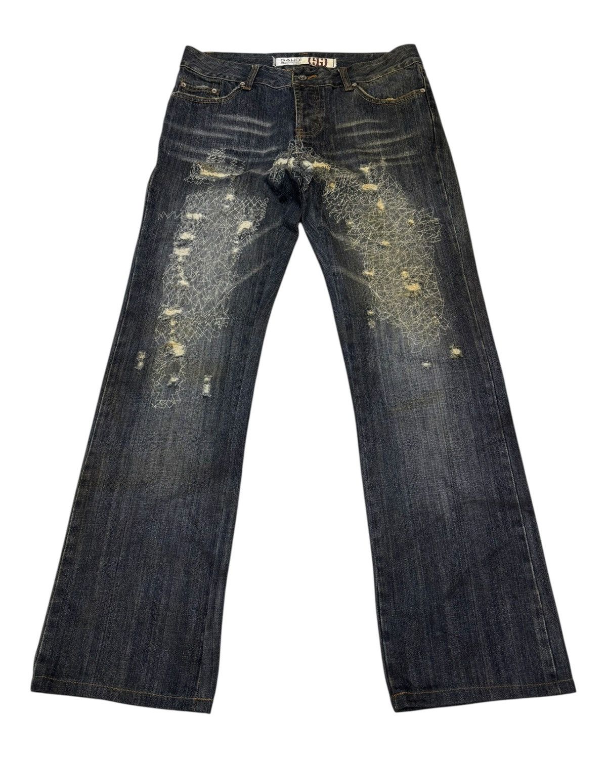 Hedi Slimane Distressed Web Chaos Stitch Wide Leg Denim Jean Dior Style Size US 32 / EU 48 - 1 Thumbnail