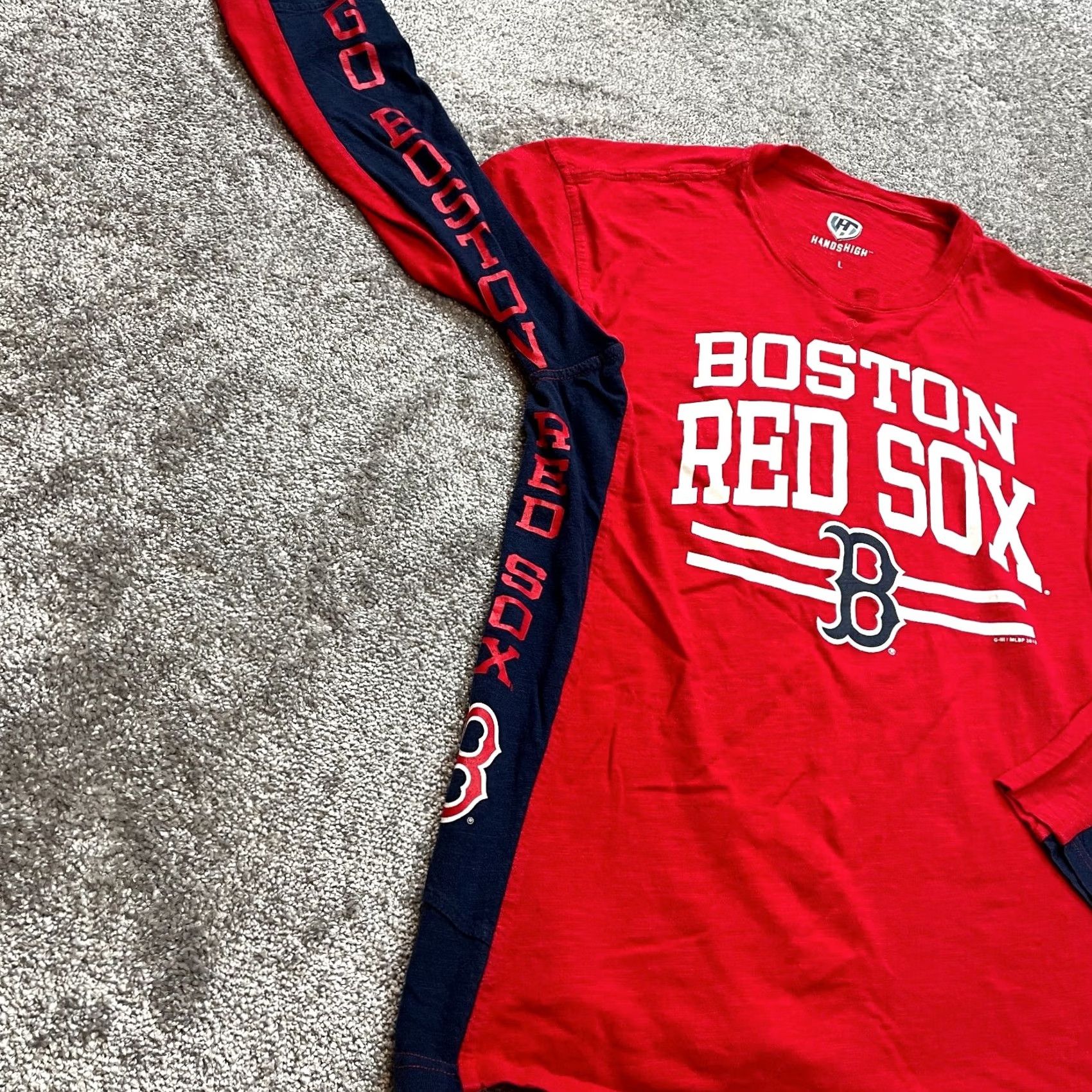 Vintage Hands High Shirt Mens Large Red Boston Red Sox Long Sleeve Cotton Baseball Crew Size US L / EU 52-54 / 3 - 6 Thumbnail