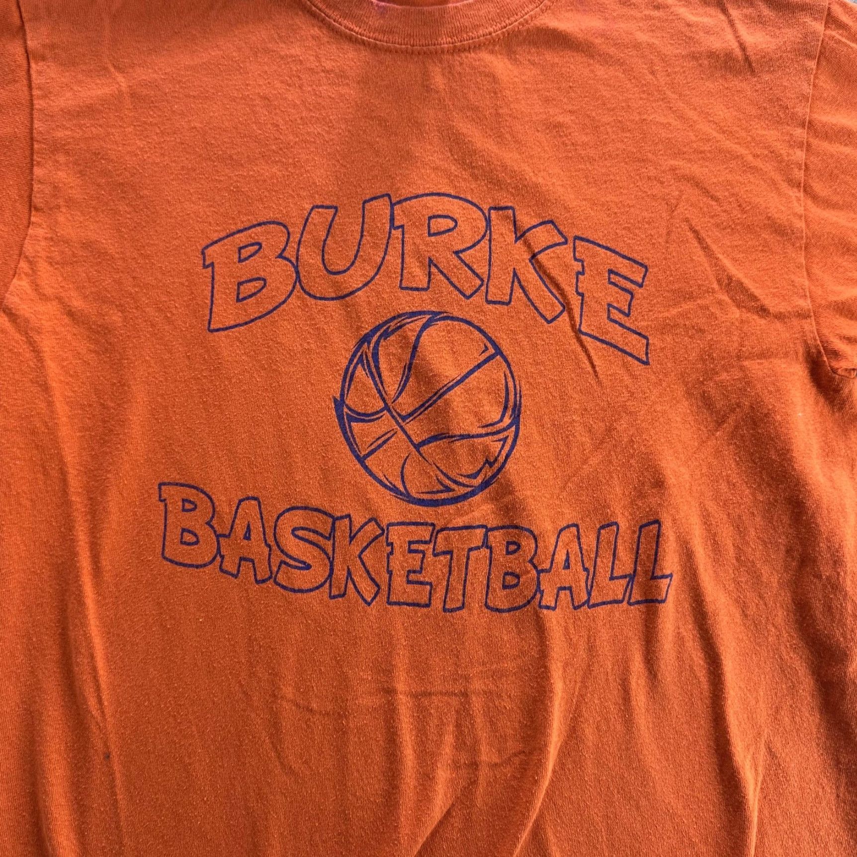 Gildan VINTAGE Burke Basketball Shirt Gildan Short Sleeve Tee Mens Small Orange Crew Neck 100% Cotton Basketball 5 Back Graphic Shirt Size US S / EU 44-46 / 1 - 2 Thumbnail