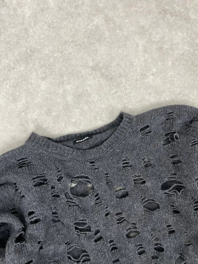 Diesel Diesel Grey Ripped Distressed Sweater Size US S / EU 44-46 / 1 - 5 Thumbnail