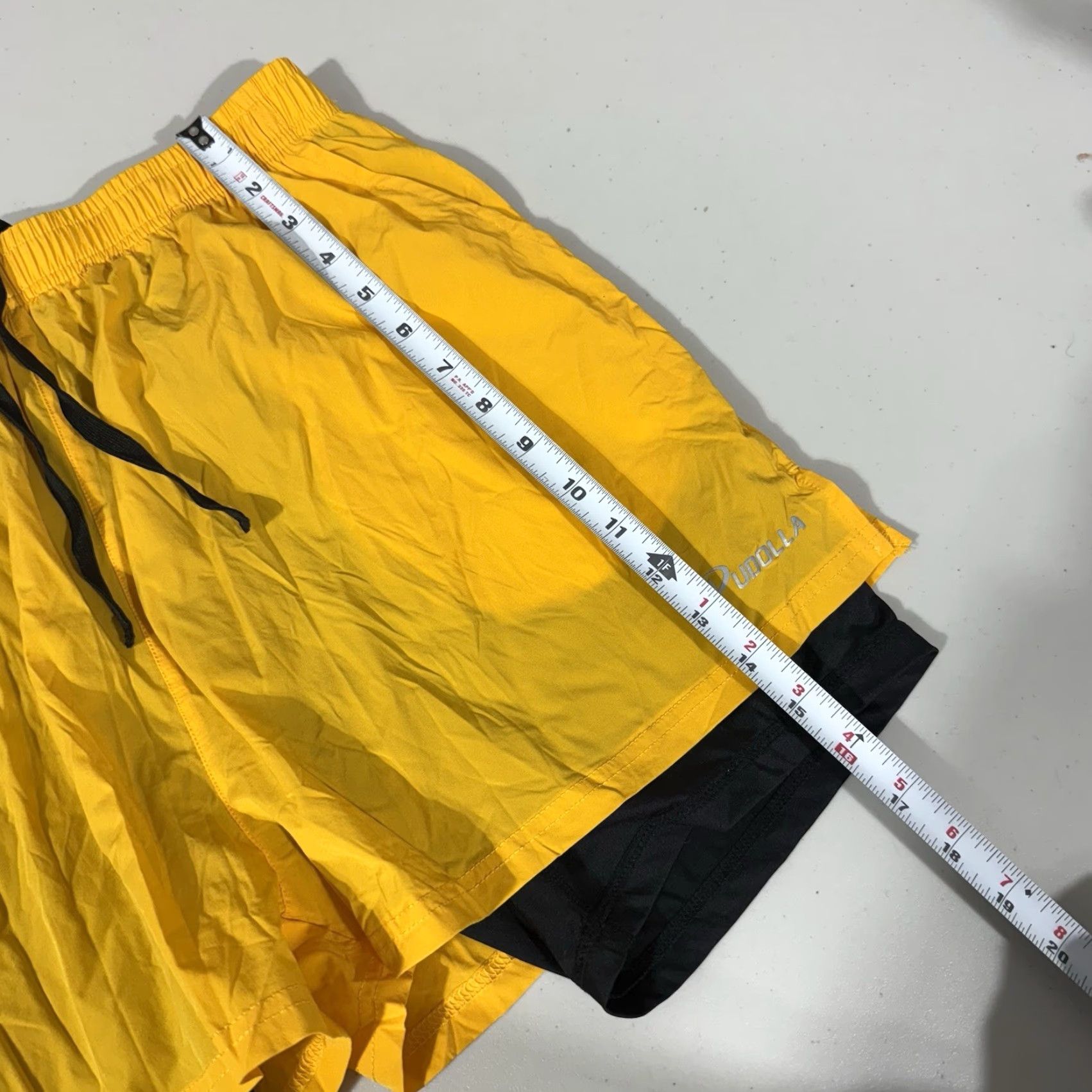 Vintage Pudolla Mens Sz L Running Training Shorts Gym Athletic Workout Shorts Zip Pocket Yellow Nylon Elastic Moisture Wicking Pockets Reflective Athletic Size US 33 - 3 Thumbnail