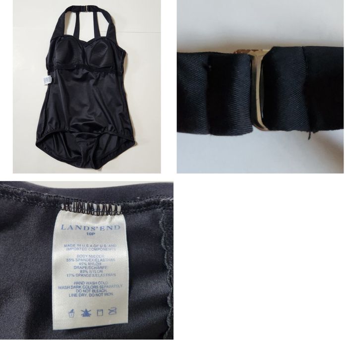 Vintage Lands End Womens 10P Petite One Piece Swimsuit Solid Black