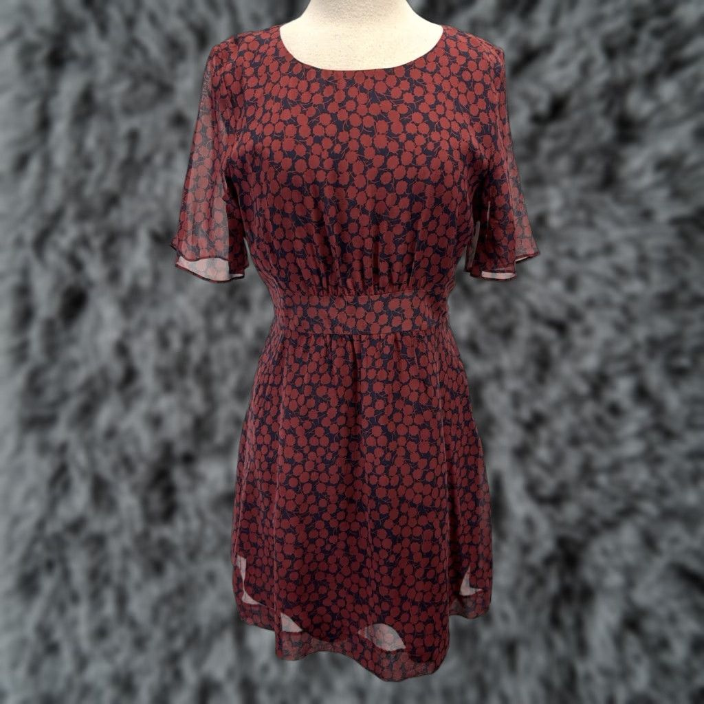 Madewell Madewell Dress Womens 10 Silk Floral Short Sleeve Burgundy Navy A-Line Party/Cocktail Size 32" / US 10 / IT 46 - 1 Thumbnail