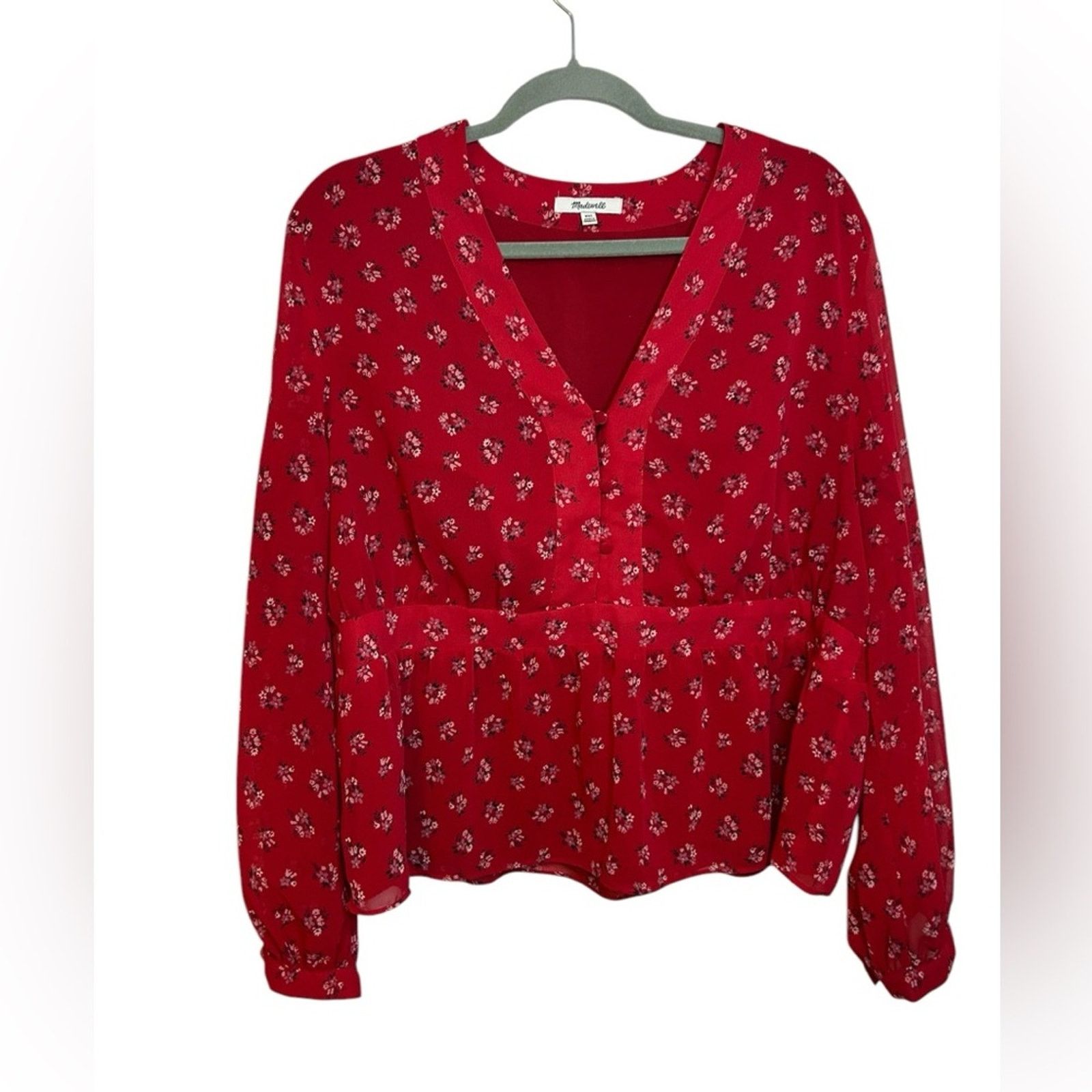 Madewell Madewell Little Lillies V-Neck Peplum Top Size XXL / US 16-18 / IT 52-54 - 1 Thumbnail