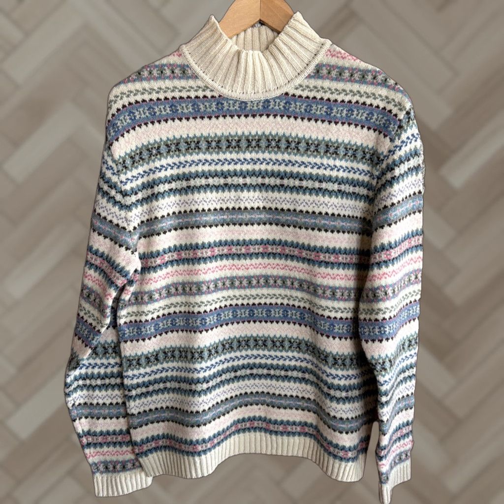 Jones New York VINTAGE Jones New York Sport 100% Wool Cardigan Fair Isle Nordic Women M Cream Pullover Sweater Long Sleeve Size M / US 6-8 / IT 42-44 - 1 Thumbnail