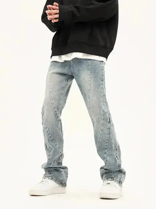Vintage Spliced Flared Pants Mens Washed Distressed Denim Size US 28 / EU 44 - 4 Thumbnail