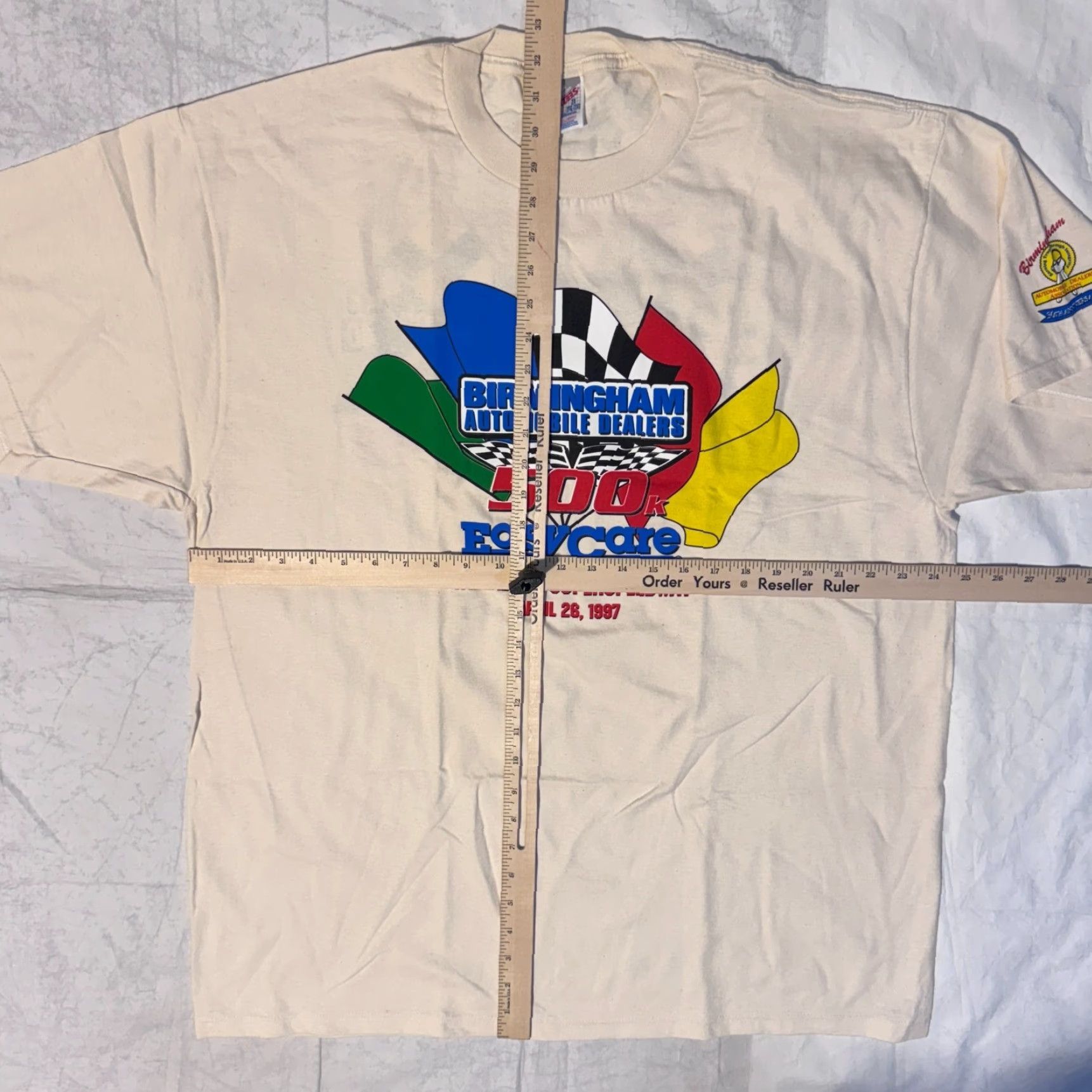 Jerzees VINTAGE Birmingham Automobile Dealers Racing Easy Care Tshirt 2XL Shirt Mens Beige Jersey Cotton JERZEES Logo 1990s T-Shirt Size US XXL / EU 58 / 5 - 5 Thumbnail