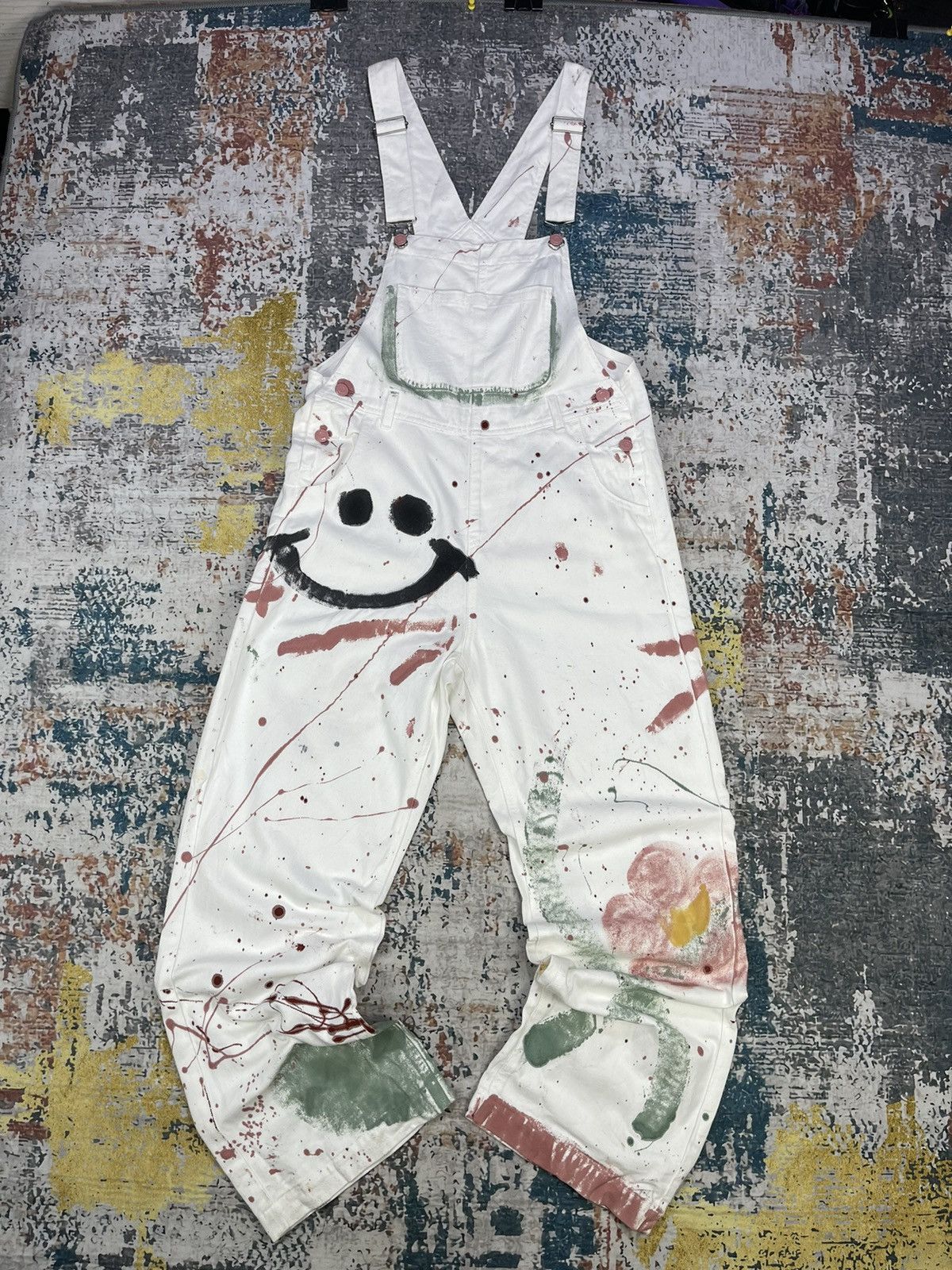 Japanese Brand Art Deco Wego Paint Splatter Bib Denim Overalls Size US 34 / EU 50 - 1 Thumbnail