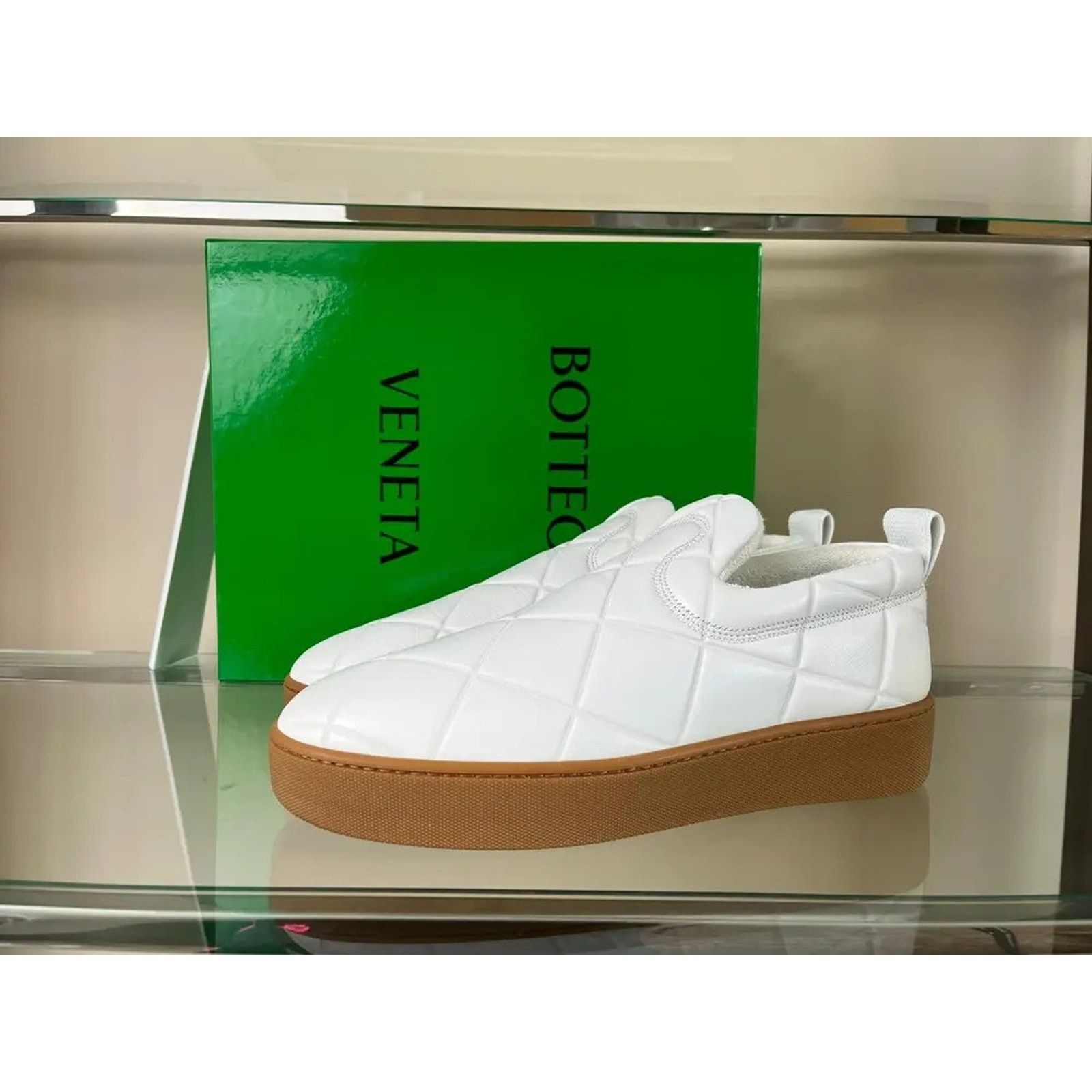 Bottega Veneta o1rshd1 Quilted Nappa Leather Sneakers in White Size US 12 / EU 45 - 11 Thumbnail