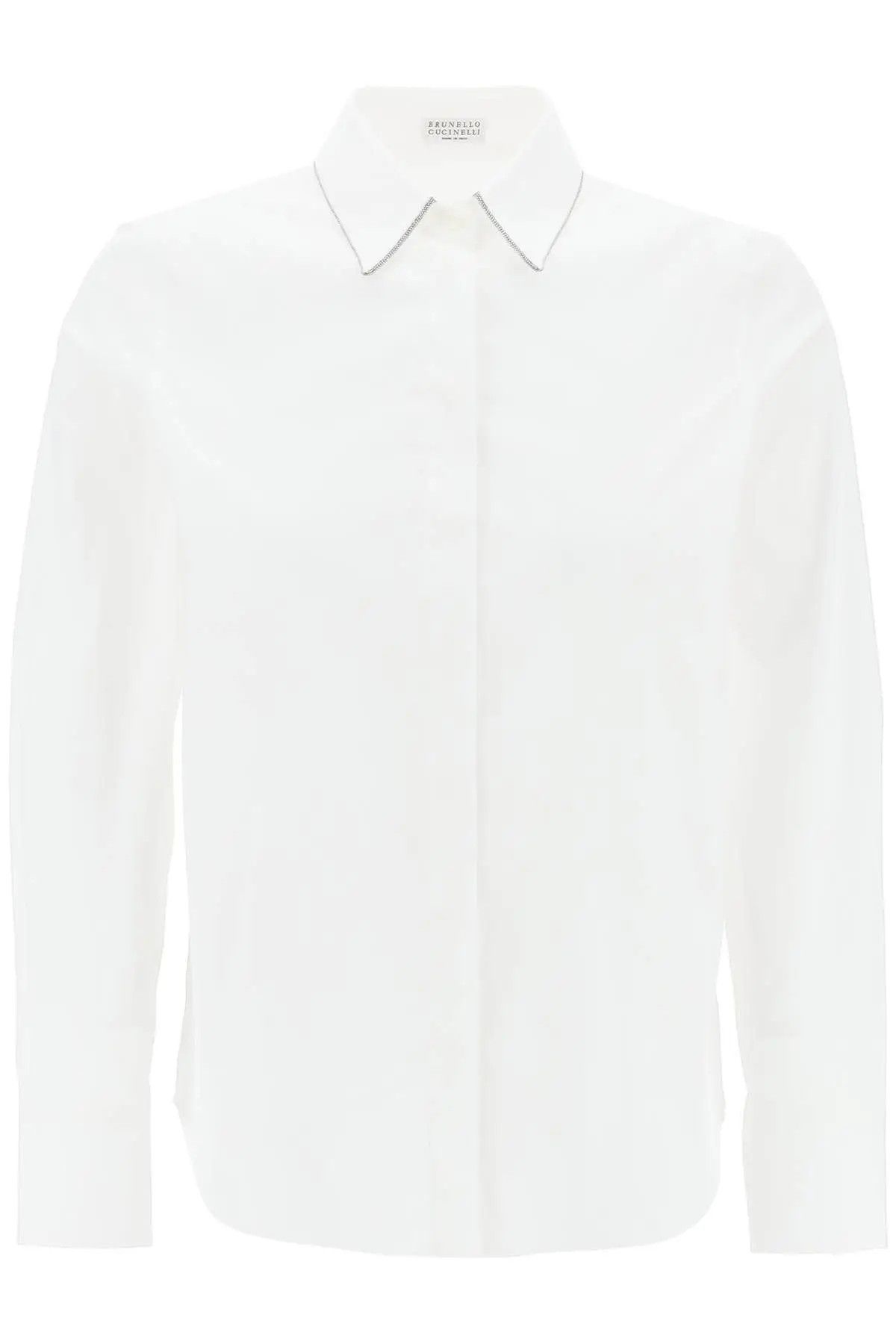 image of Brunello Cucinelli O1S22I1N0424 Cotton Poplin Shirt In White, Women's (Size Large)