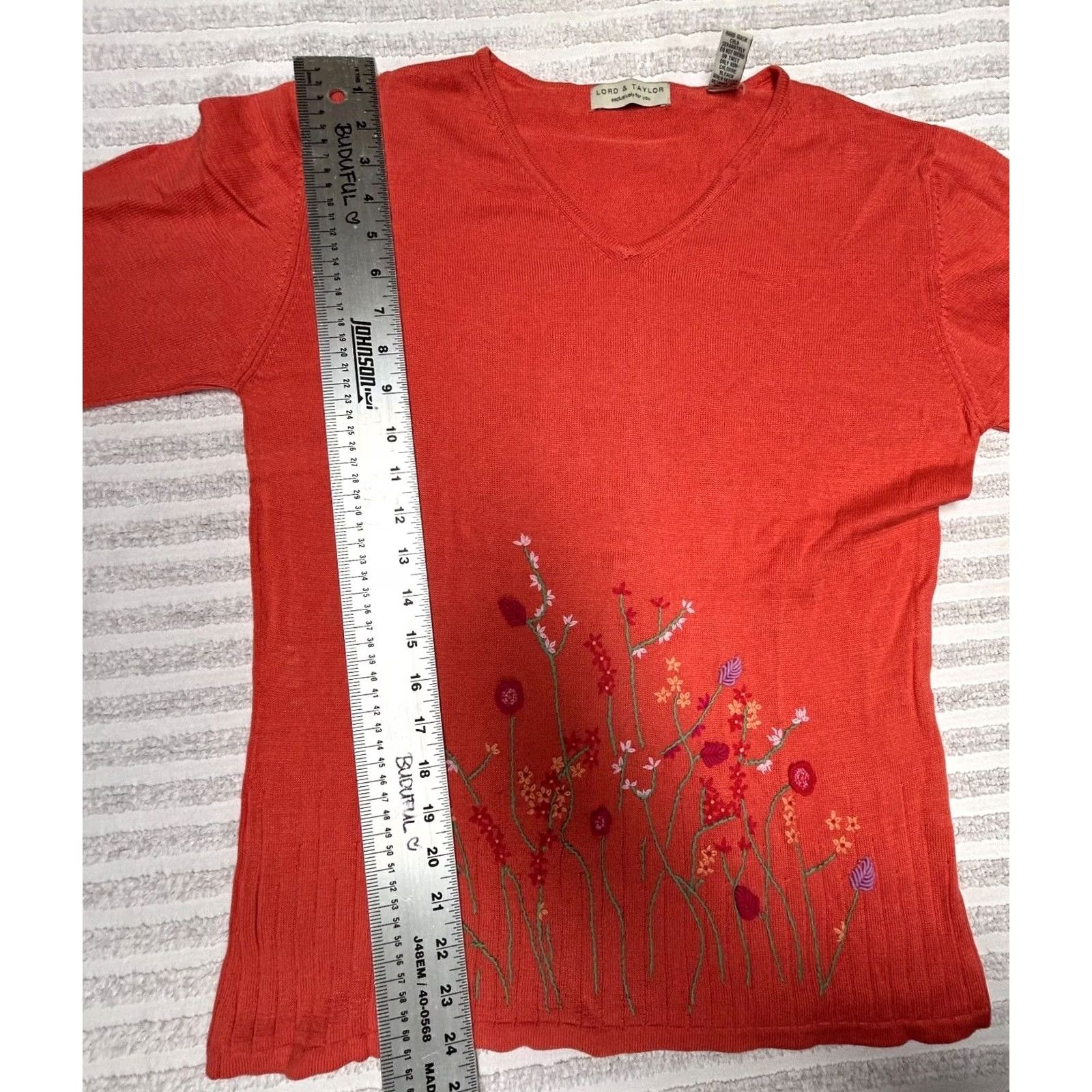 Lord & Taylor LORD & TAYLOR Women's Orange Floral Embroidered Sweater Medium V-Neck Pullover Size M / US 6-8 / IT 42-44 - 8 Thumbnail
