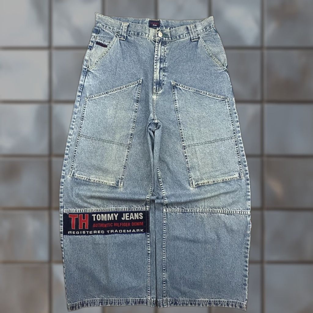 Tommy Hilfiger VINTAGE Tommy Hilfiger Jeans Carpenter Pants Jeans Mens 34x30 Wide-Leg 34 Blue 1990s Tommy Jeans Logo Size US 34 / EU 50 - 1 Thumbnail