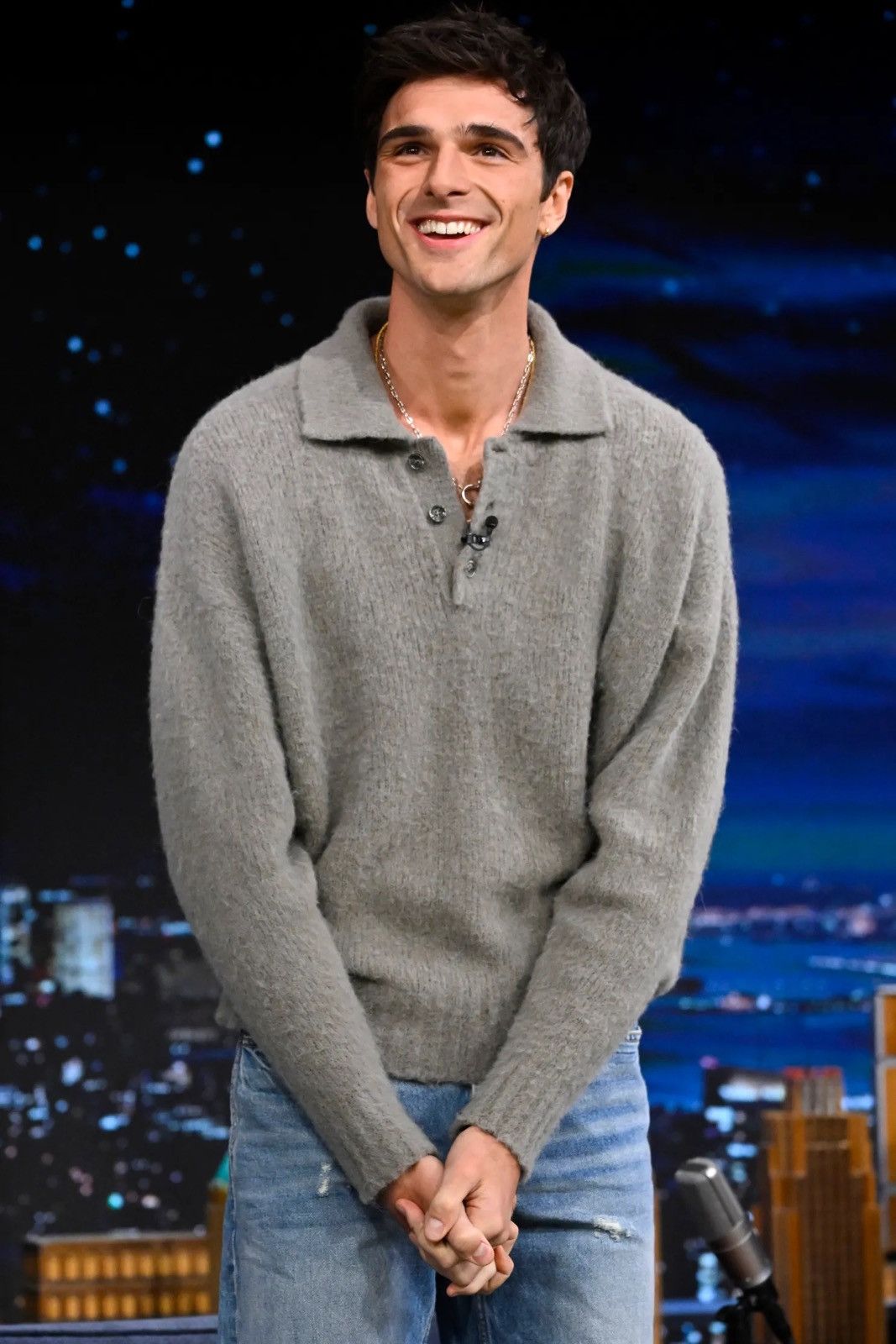 Fuzzy Knit polo sweater