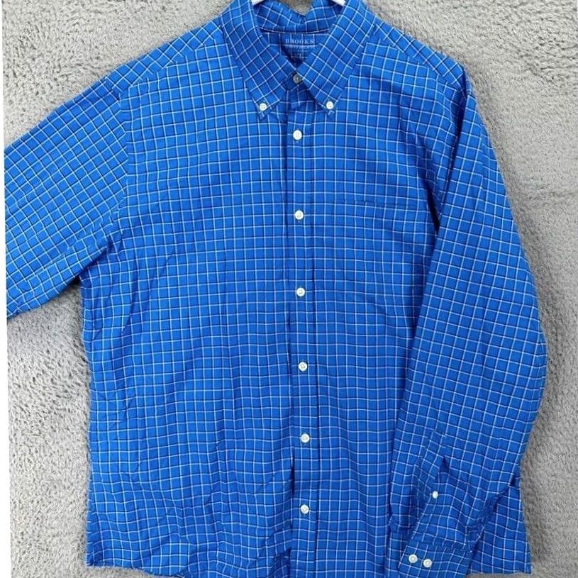 Brooks Brothers Brooks Brothers Button-Down Shirt Adult XL Blue Plaid Nylon Blend Stretch Mens Size US XL / EU 56 / 4 - 2 Thumbnail