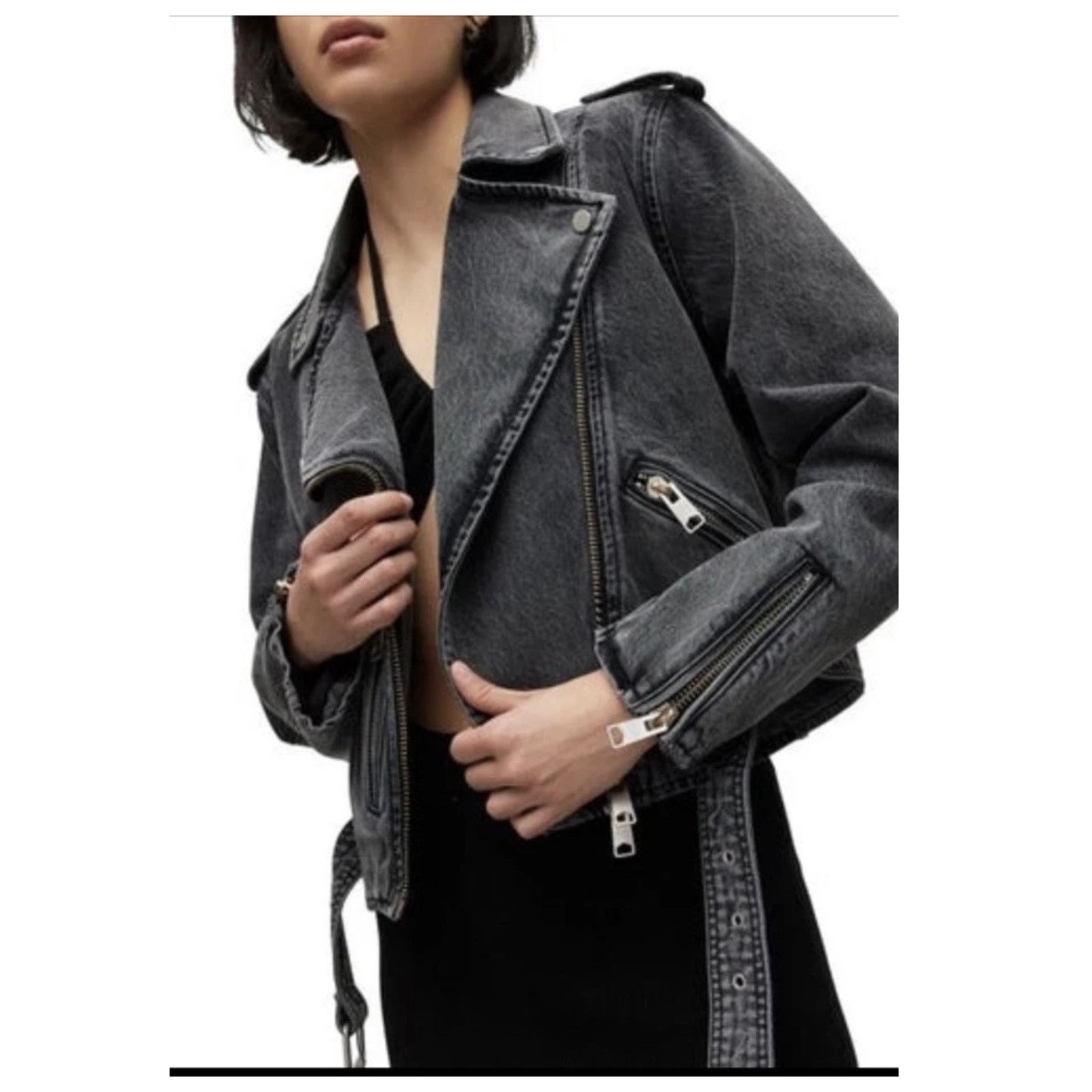 Allsaints AllSaints Balfern Denim Biker Jacket Size US/2 Size XS / US 0-2 / IT 36-38 - 2 Thumbnail