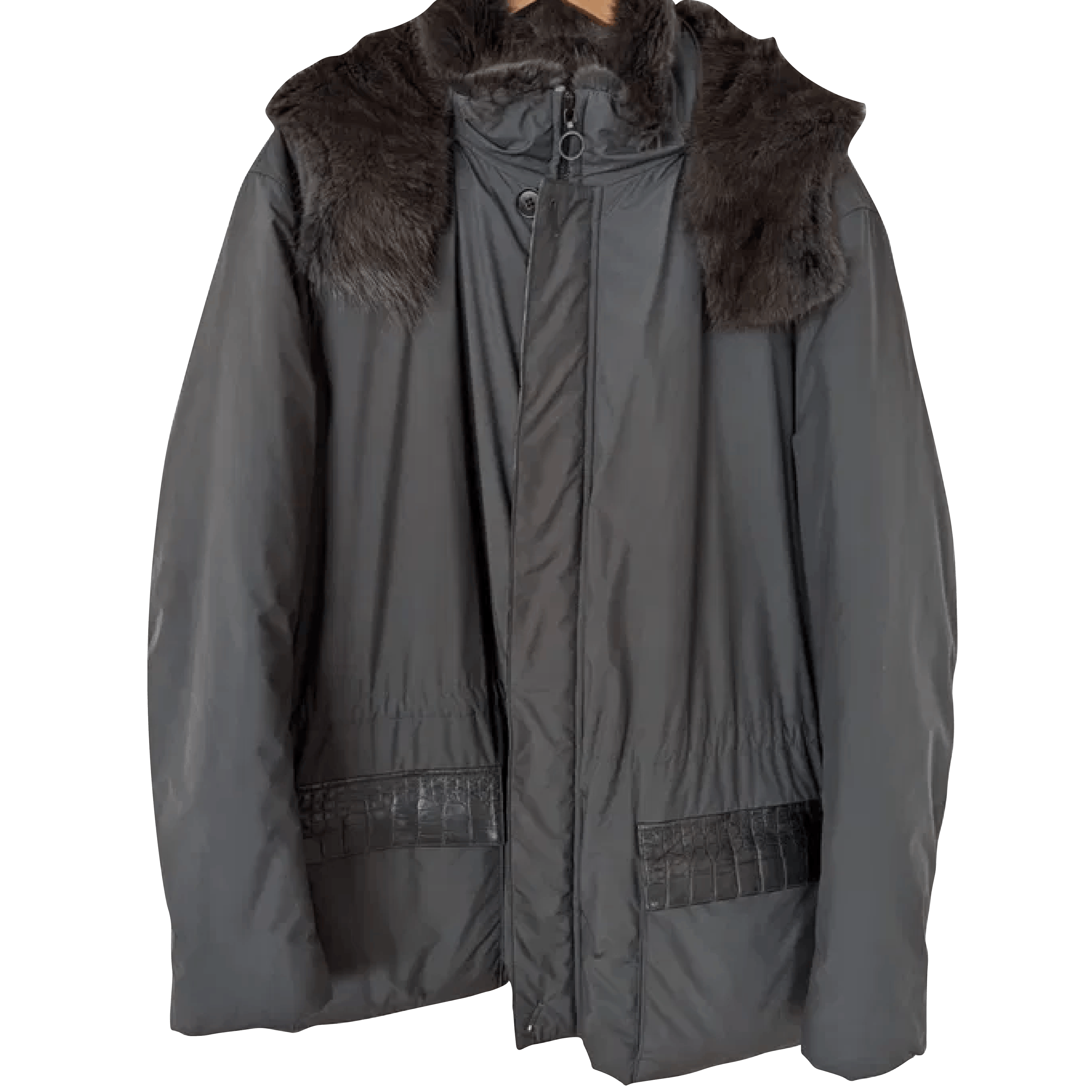 image of Seraphin Men's Nylon Jacket With Fur Lining in Black (Size 2XL)