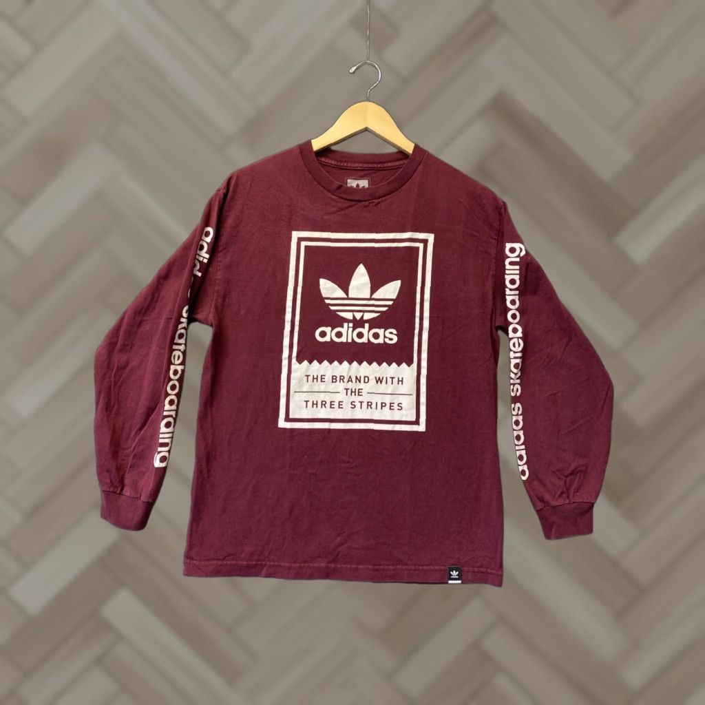 Adidas MENS ADIDAS ORIGINALS TREFOIL LONG SLEEVE SHIRT Medium Maroon Graphic Tee Size US M / EU 48-50 / 2 - 1 Thumbnail