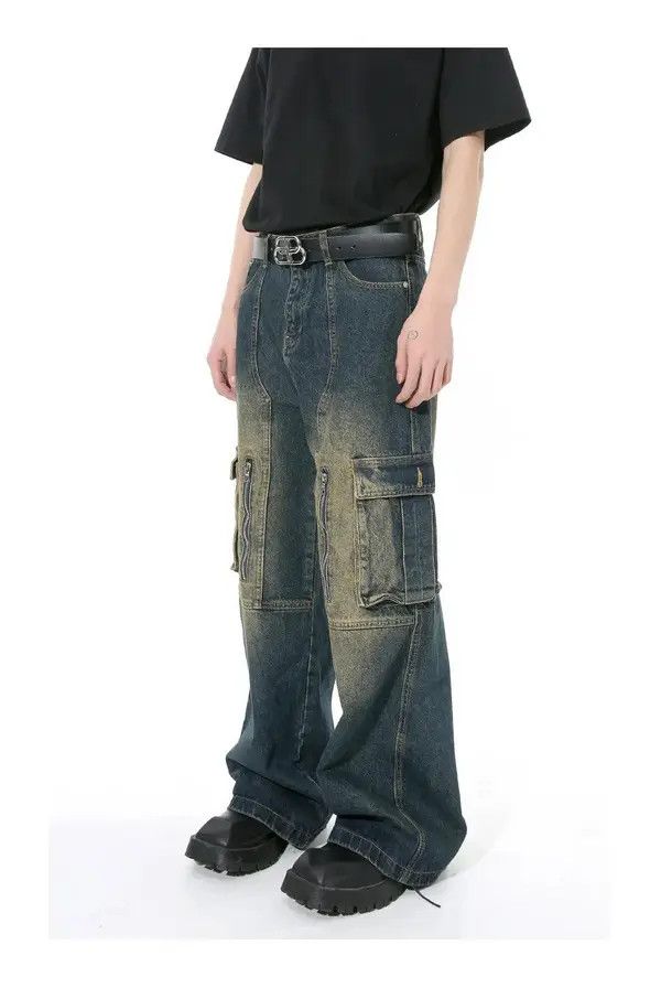 VIBE Multi Pocket Retro Blue Baggy Jeans Size US 34 / EU 50 - 3 Thumbnail