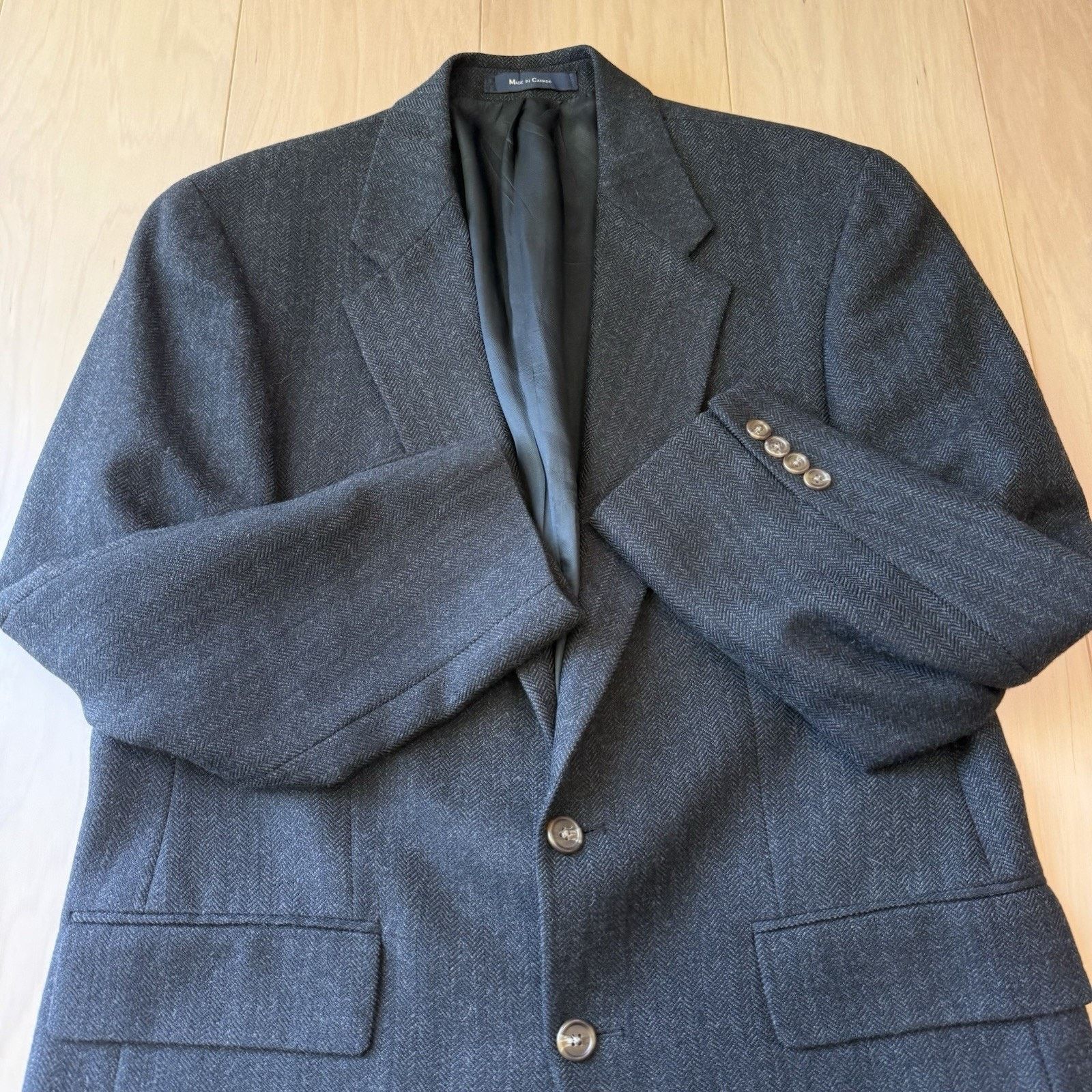 Polo Ralph Lauren × Vintage Vintage Polo University Club Blazer Medium Black Herringbone Size 42R - 4 Thumbnail