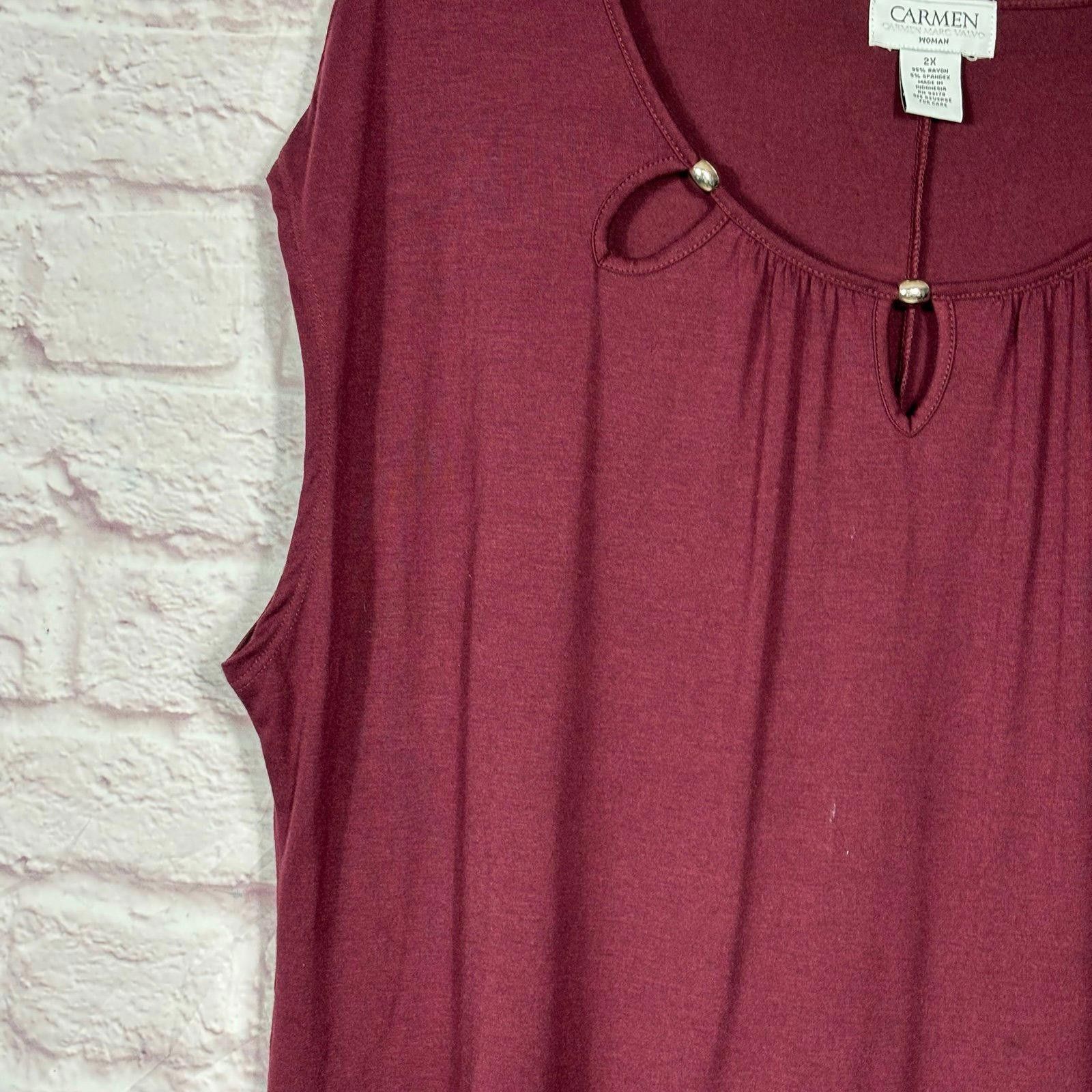 Other Carmen Women's Sleeveless Burgundy Top Beaded Detail Size 2X Size XXL / US 16-18 / IT 52-54 - 3 Thumbnail