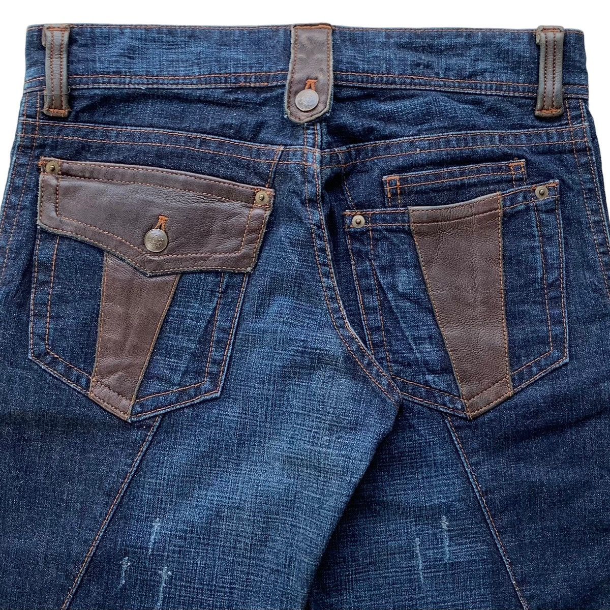 Japanese Brand 2000s Michel Klein Homme Flared Mix Leather Multi Zip Jeans Size US 32 / EU 48 - 7 Thumbnail