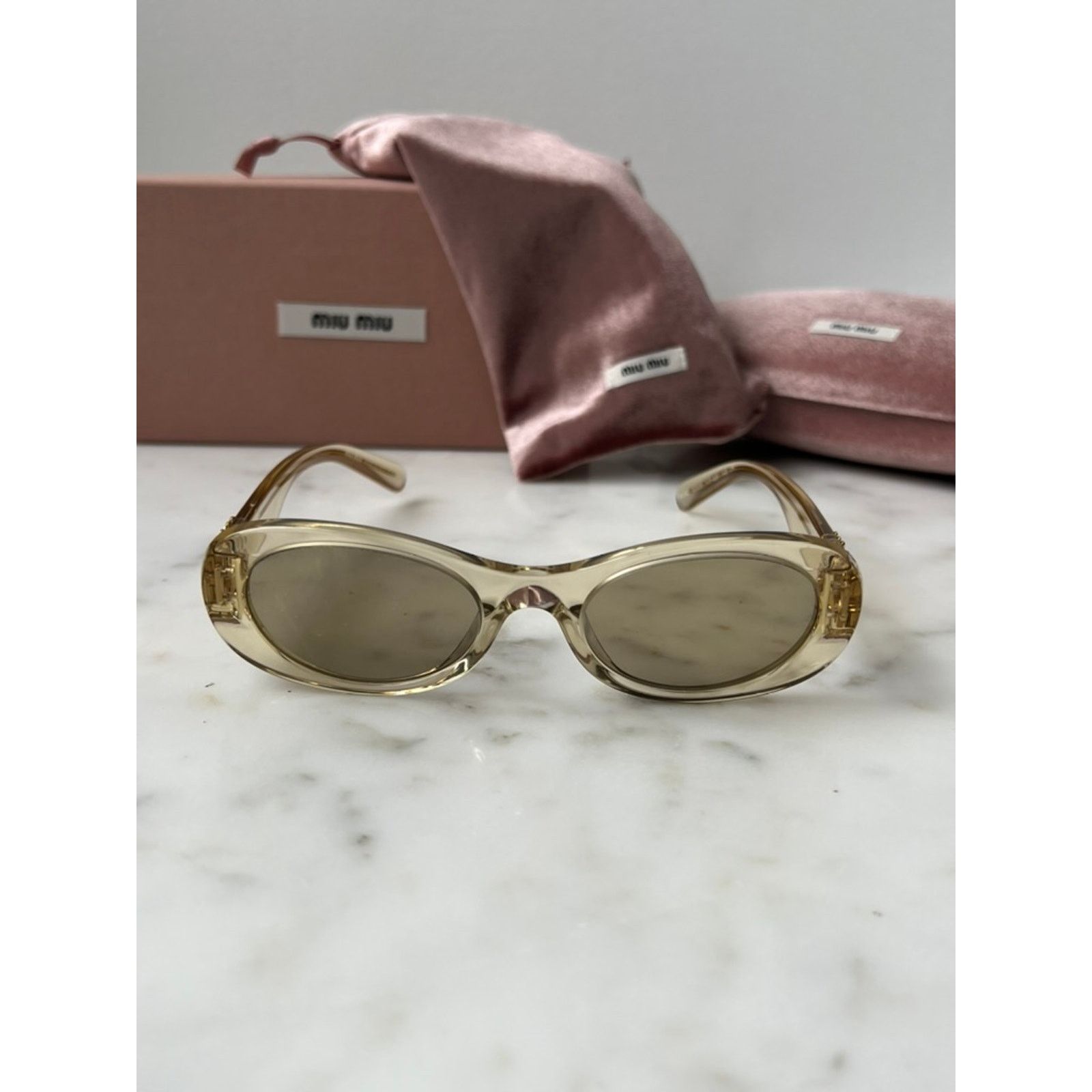 NEW Miu Miu MU06ZS Sand Transparent Oval Sunglasses