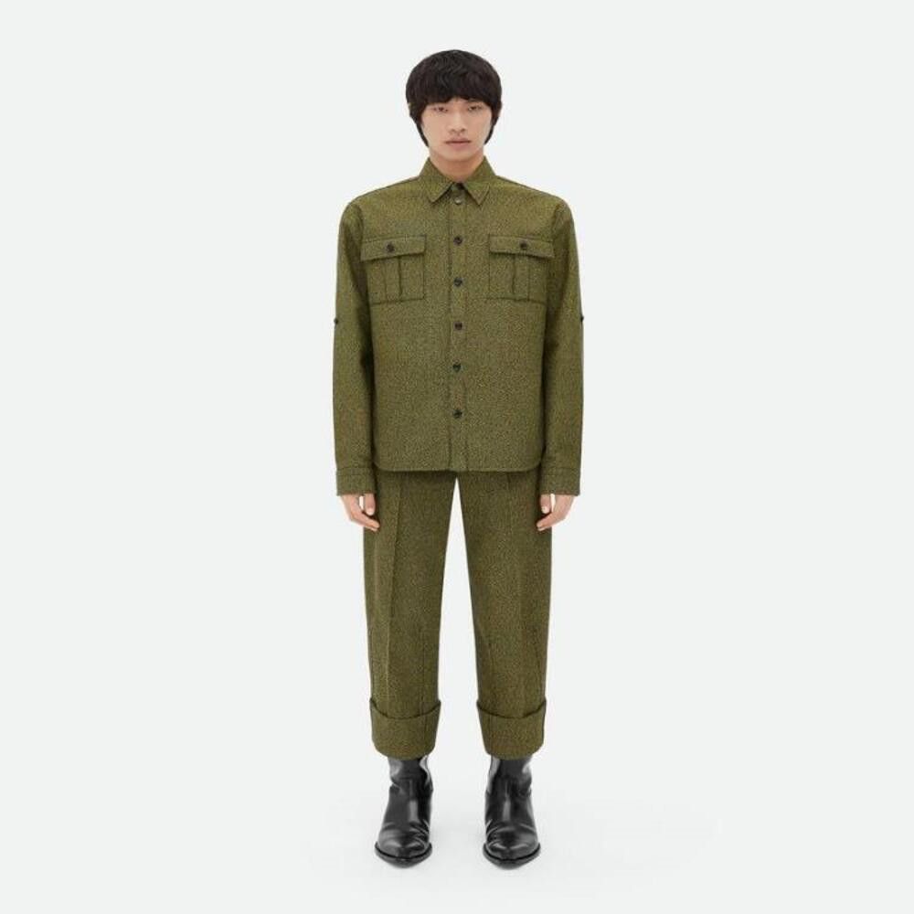 Bottega Veneta o1n1vont1224 Relaxed Fit Textured Cotton Shirt in Green Size US M / EU 48-50 / 2 - 1 Thumbnail