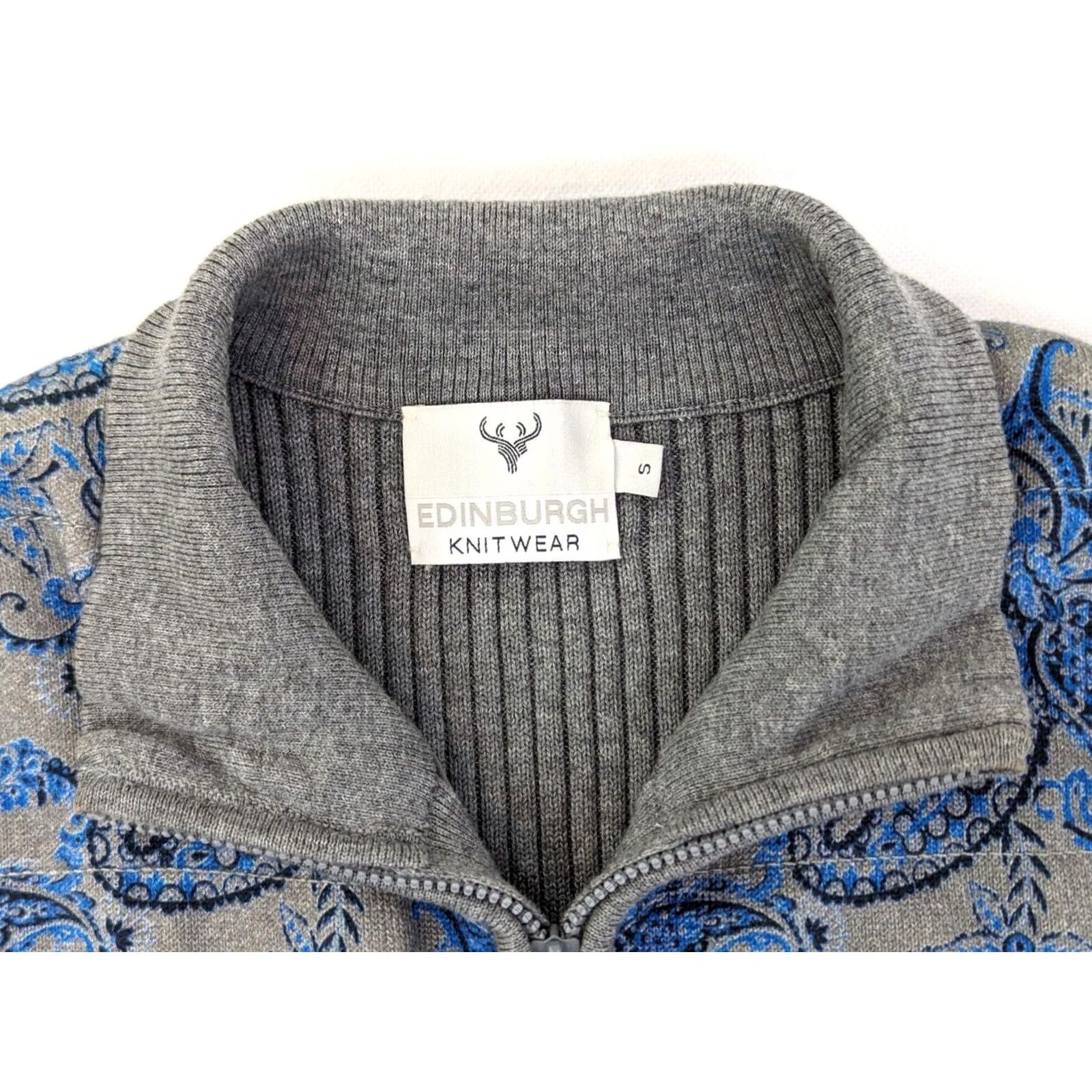 Vintage Edinburgh Knitwear Vest Women S Blue & Gray Full Zip Paisley Pima Cotton Knitwear Vest Regular Fit Sleeveless Mid-Length Vintage: No Size S / US 4 / IT 40 - 2 Thumbnail