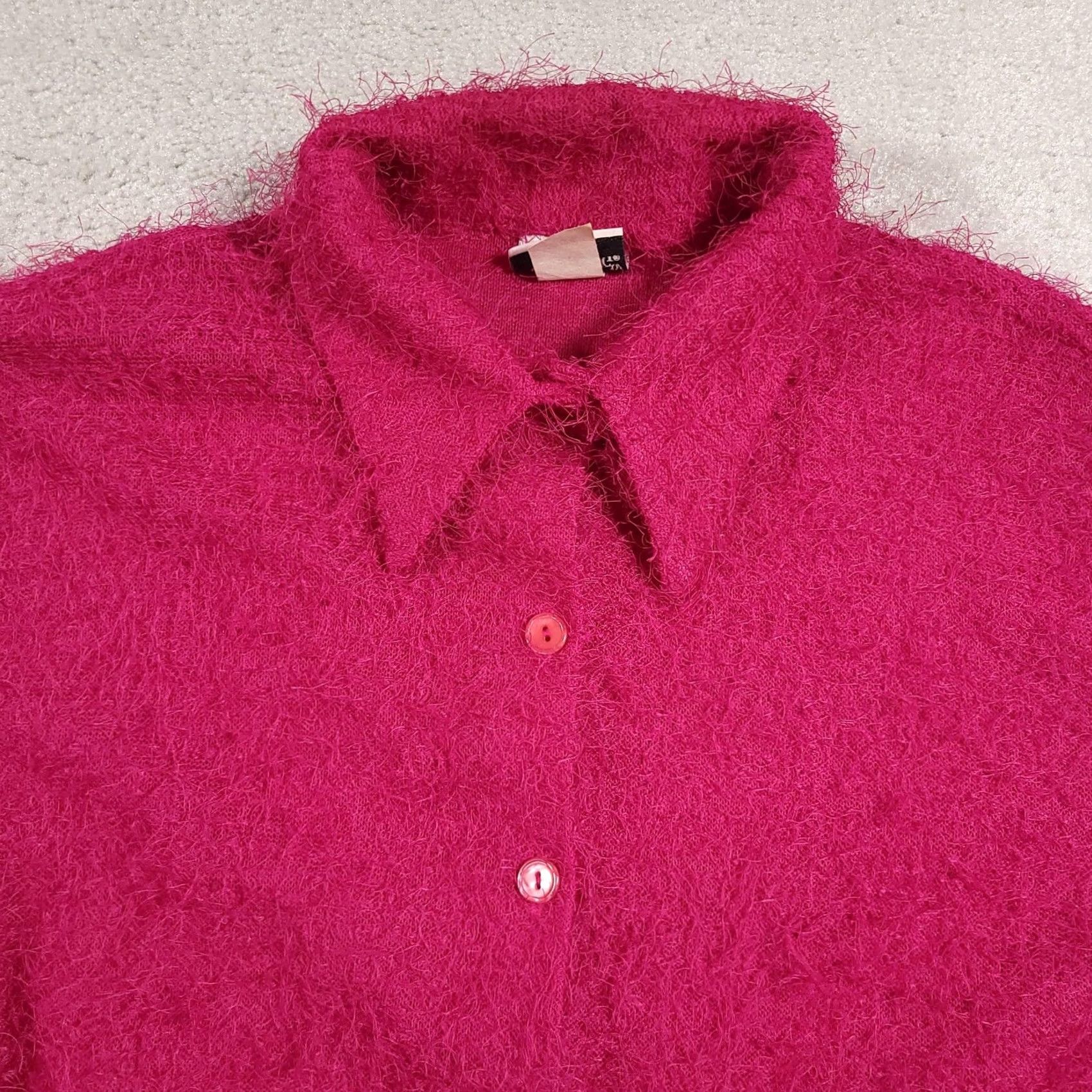 Vintage VINTAGE Fashion Bug Sweater Cardigan Womens 2XL Pink Fuzzy Button Up Knit 90s Collared Size XXL / US 16-18 / IT 52-54 - 3 Thumbnail
