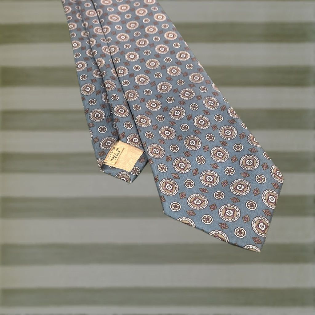 Vintage Christopher Hayes Silk Tie Blue Geometric Coins Pattern Silk Tie Men Blue Coins Geometric Tie Mens Size ONE SIZE - 1 Thumbnail
