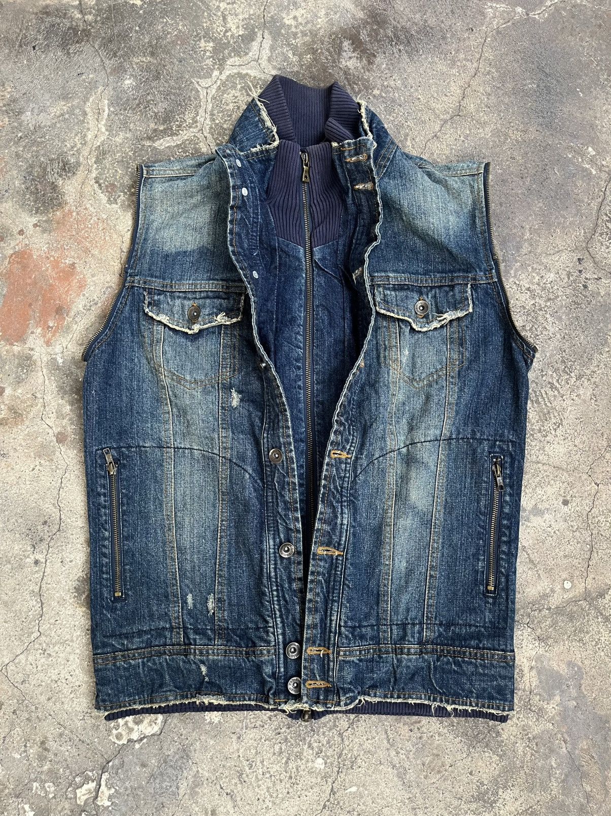 14th Addiction JAPANESE SEMANTIC DESIGN VEST DENIM DOUBLE LAYER ZIPP VKEI Size US L / EU 52-54 / 3 - 2 Thumbnail