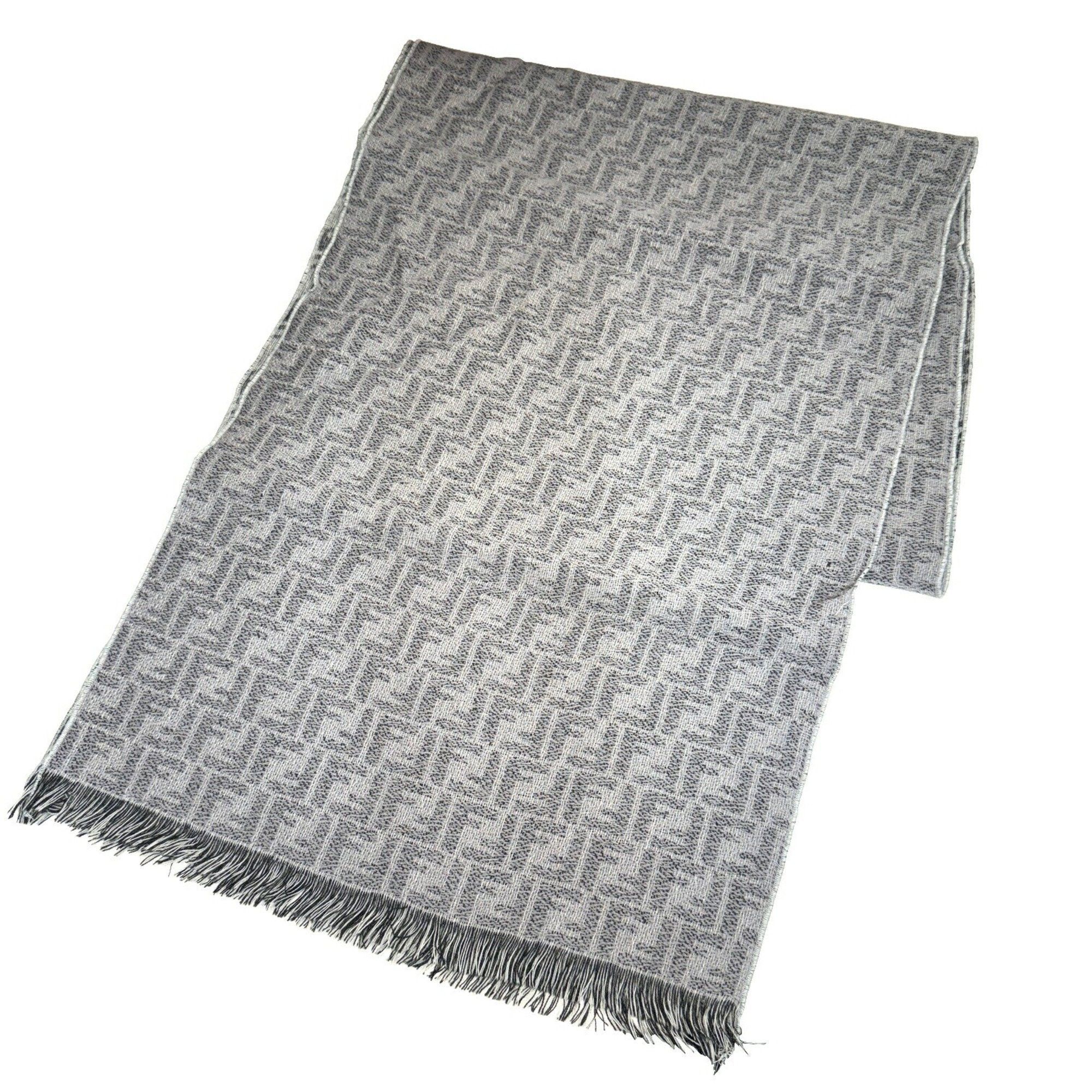 image of Fendi Zucca Pattern Ff Muffler Stole Wool Gray Men's Women's in Grey
