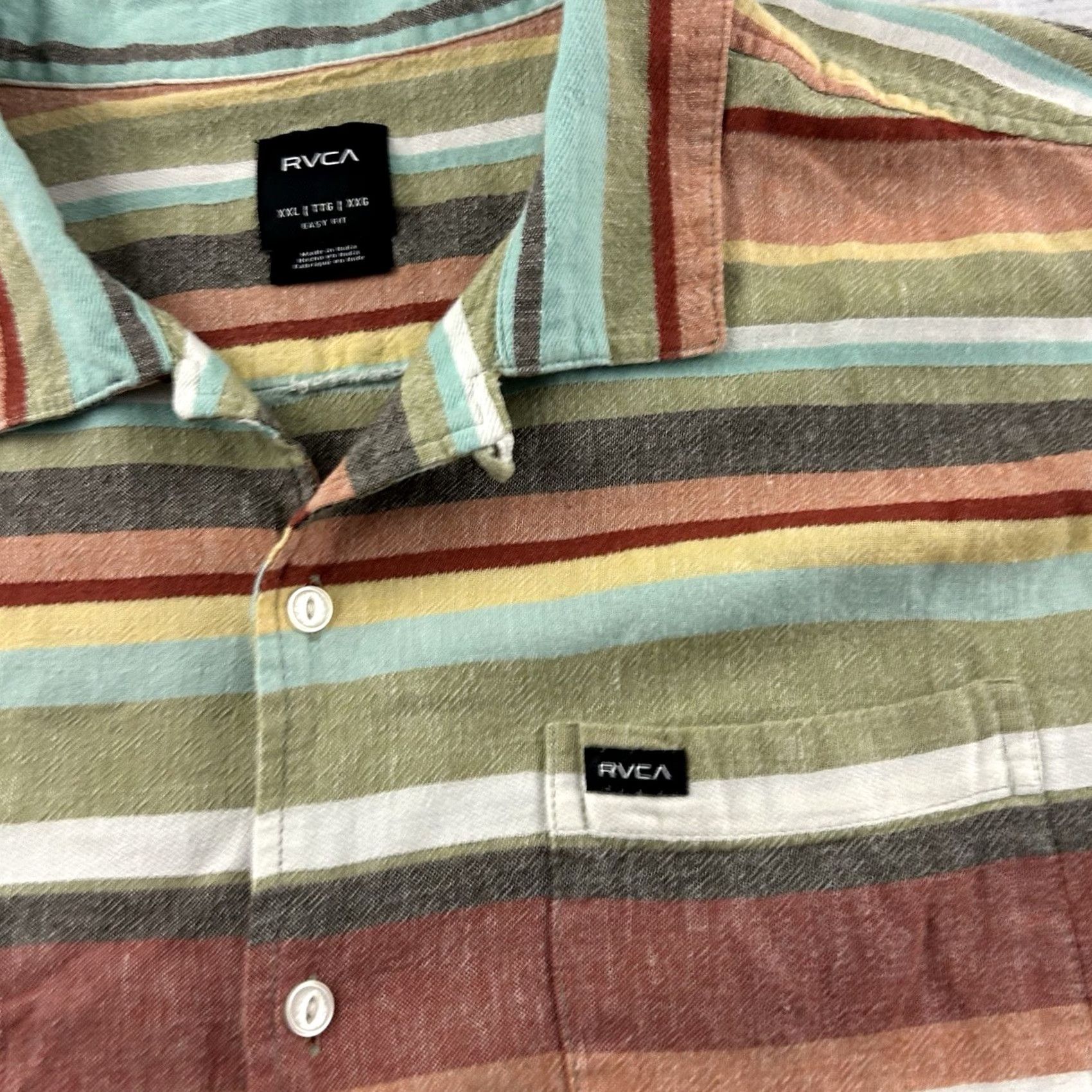 RVCA RVCA Striped Short Sleeve Button Front Shirt Multicolor Pocket Mens XXL Size US XXL / EU 58 / 5 - 3 Thumbnail