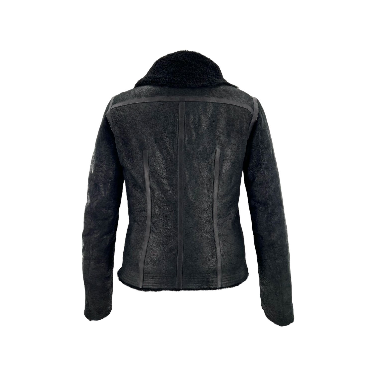 Rick Owens Rick Owens - Geo High Neck Leather Biker Jacket w/ Shearling Size US M / EU 48-50 / 2 - 3 Thumbnail