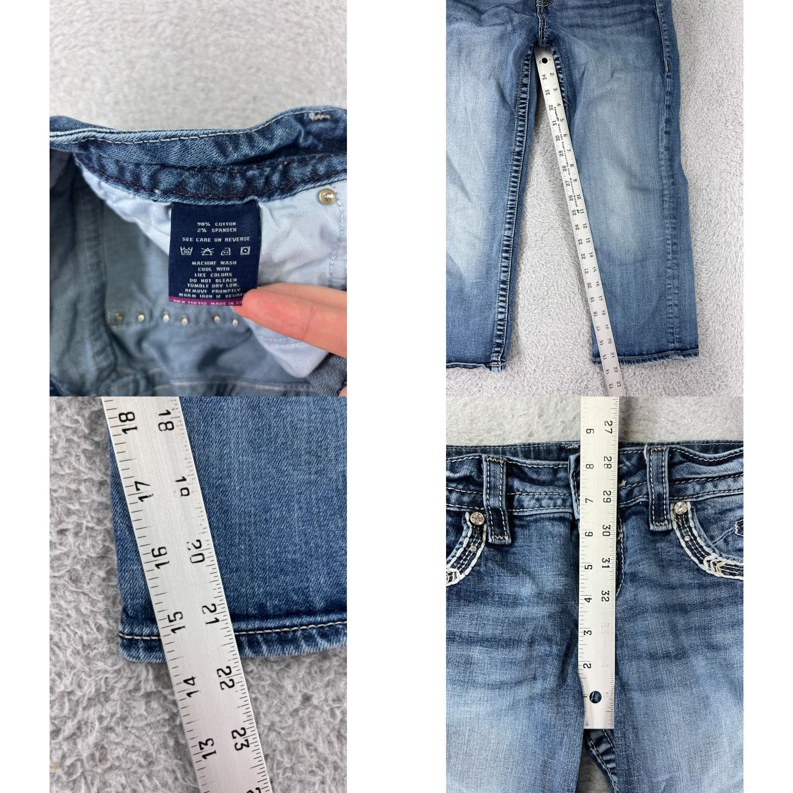 VIGOSS Womens Jeans Capri Denim Blue 7 Capris Embroidered Rhinestone Jeans 5-Pocket Style Modern Rise Regular Adult Womens Bootscut?