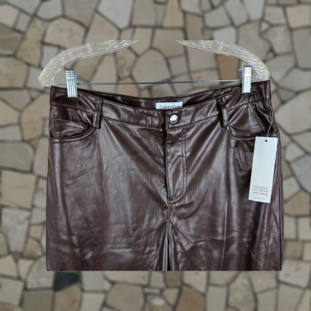 Calvin Klein Calvin Klein Women’s Pants Faux Vegan Leather Coffee Brown Size 10 Medium Regular 34x28.5 Women’s Brown Leather Pants Size 32" / US 10 / IT 46 - 1 Thumbnail