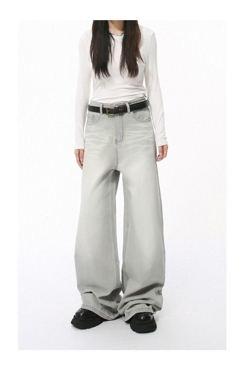 Japanese Brand × Jean Street retro washed light gray straight wide-leg jeans Size US 32 / EU 48 - 1 Thumbnail