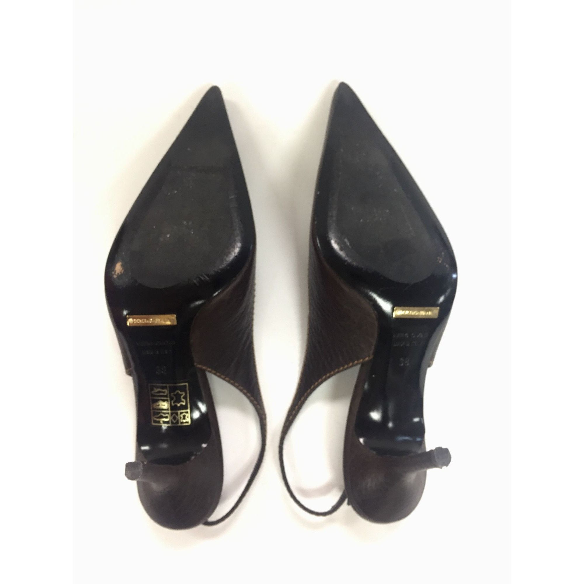 Dolce & Gabbana Dolce & Gabbana Brown Slingback Pointed Toe Leather Heels 3 Size US 7 / IT 37 - 7 Thumbnail